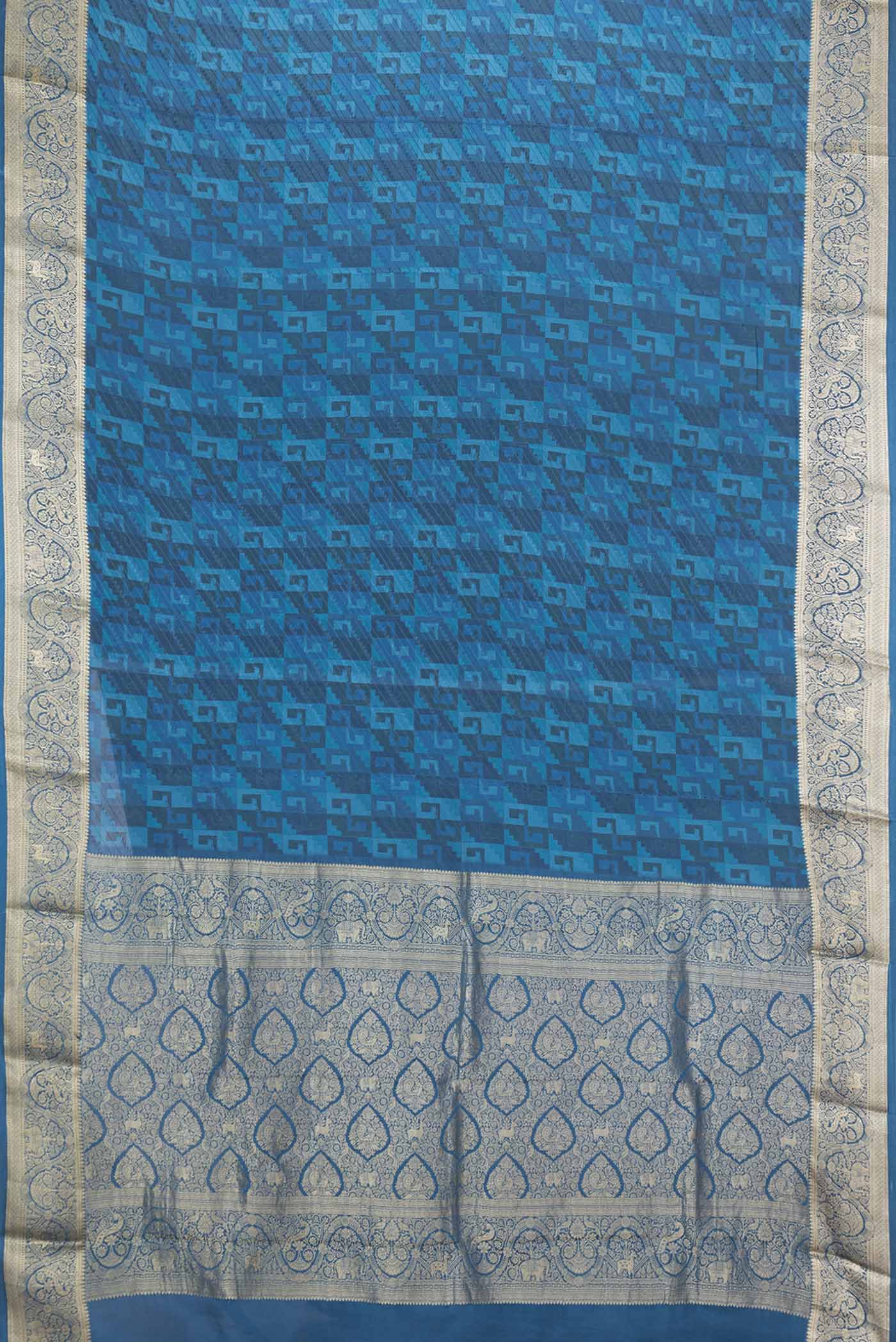 Blue Dual Tone Mysore Crepe Saree - Image 6