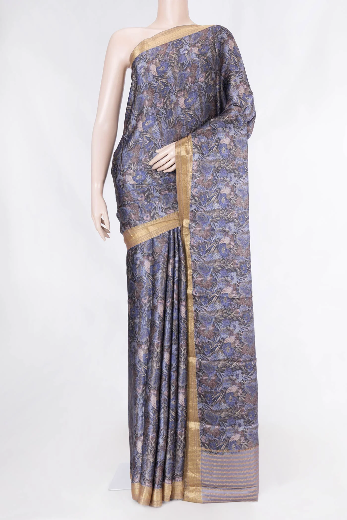 Blue Dual Tone Mysore Crepe Saree