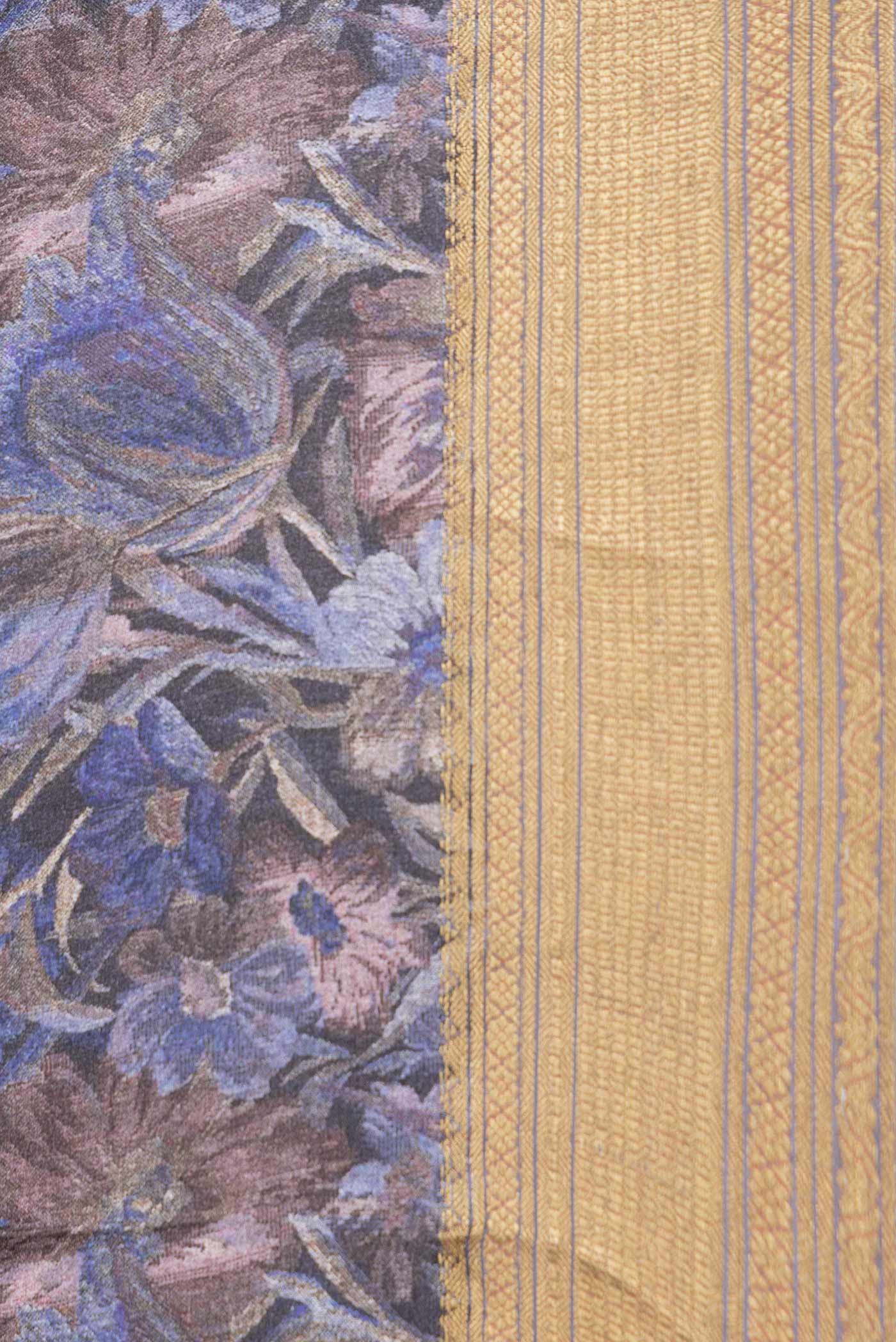 Blue Dual Tone Mysore Crepe Saree - Image 3