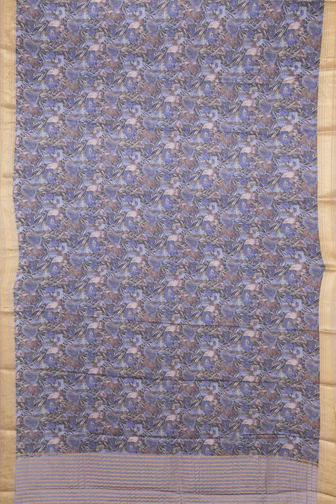 Blue Dual Tone Mysore Crepe Saree - Image 6