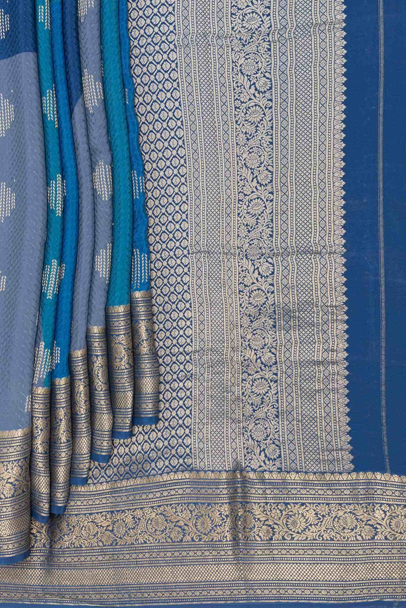 Blue Dual Tone Mysore Crepe Saree - Image 2