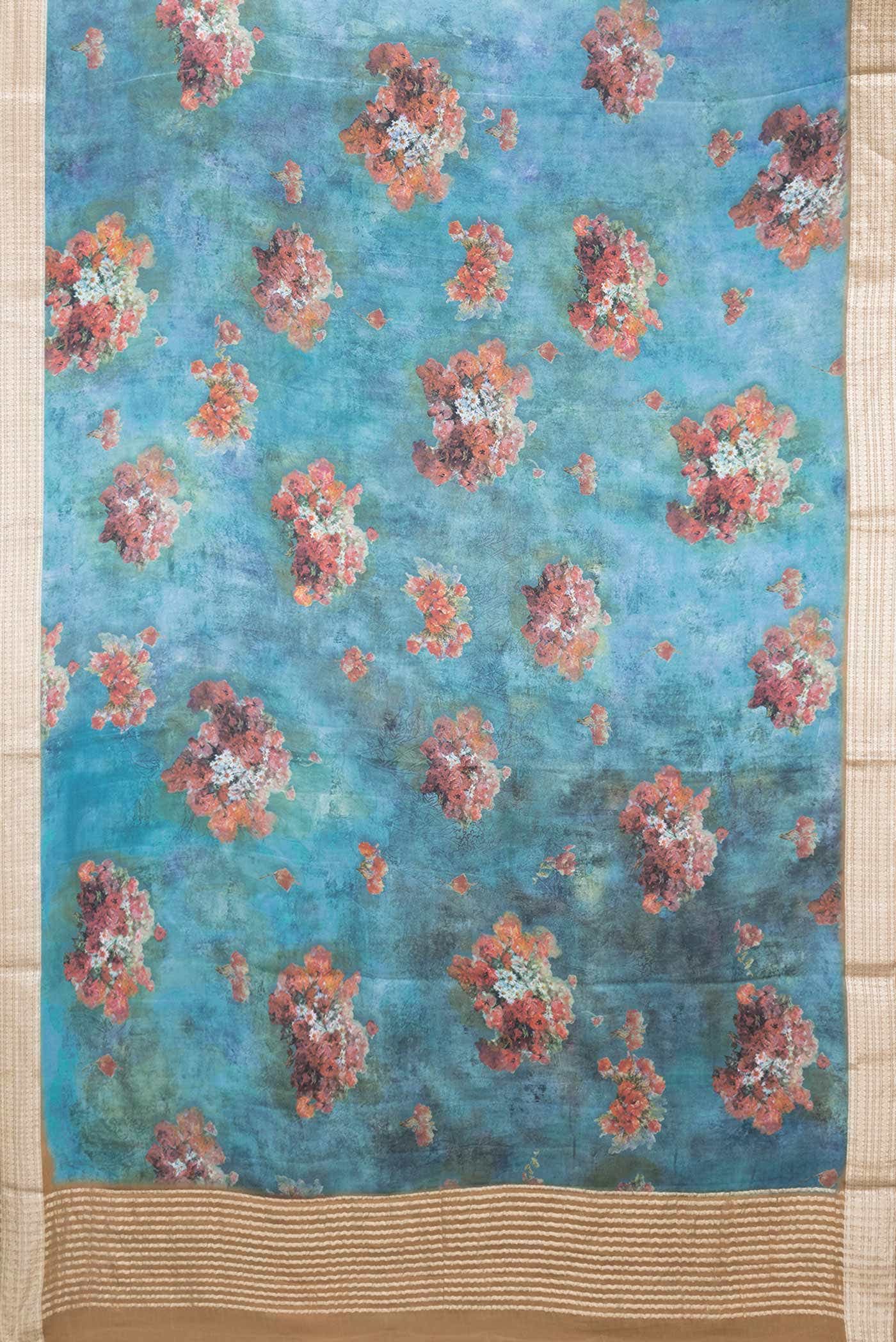 Blue Dual Tone Mysore Crepe Saree - Image 4