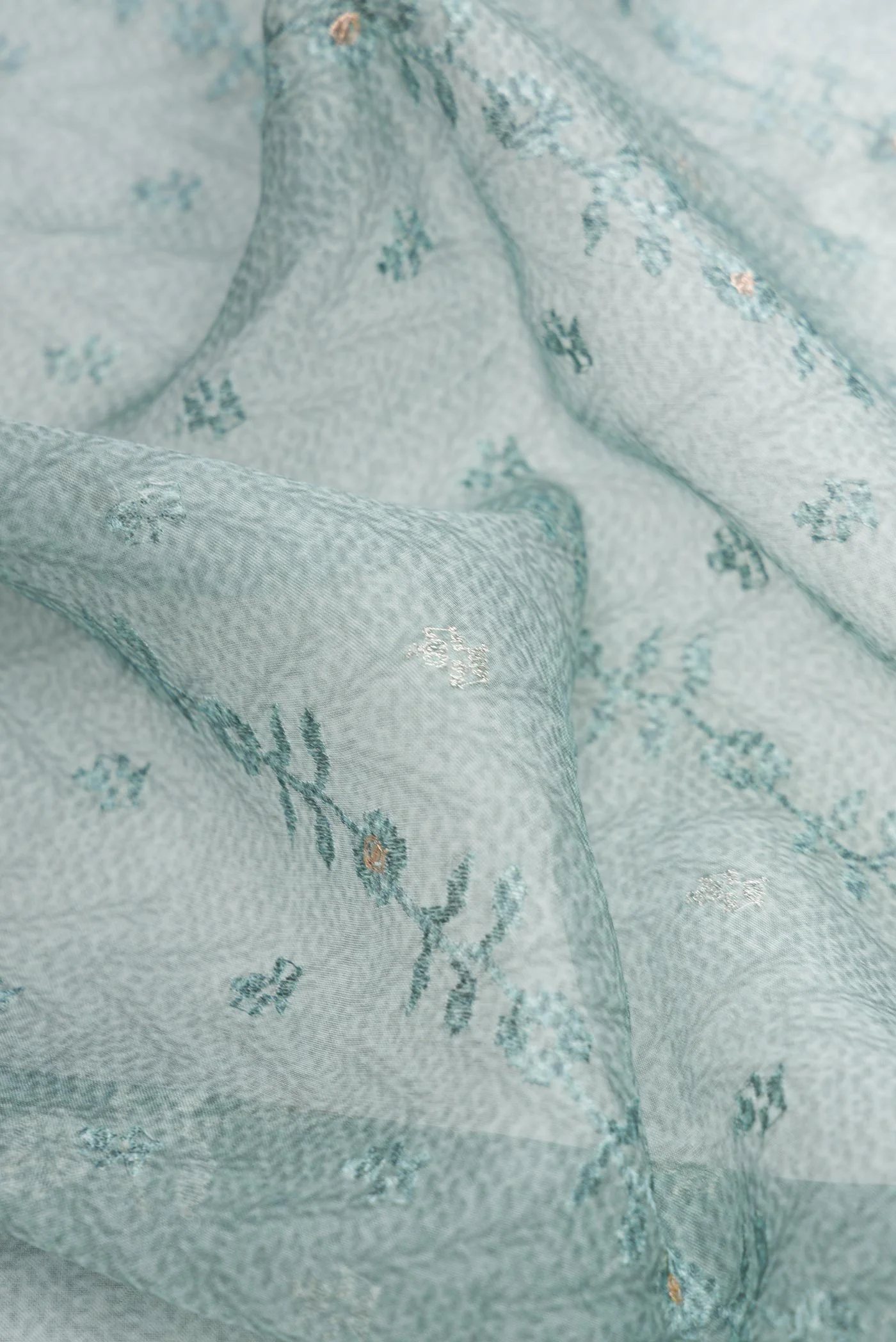 Blue Grey Organza Silk Saree - Image 2