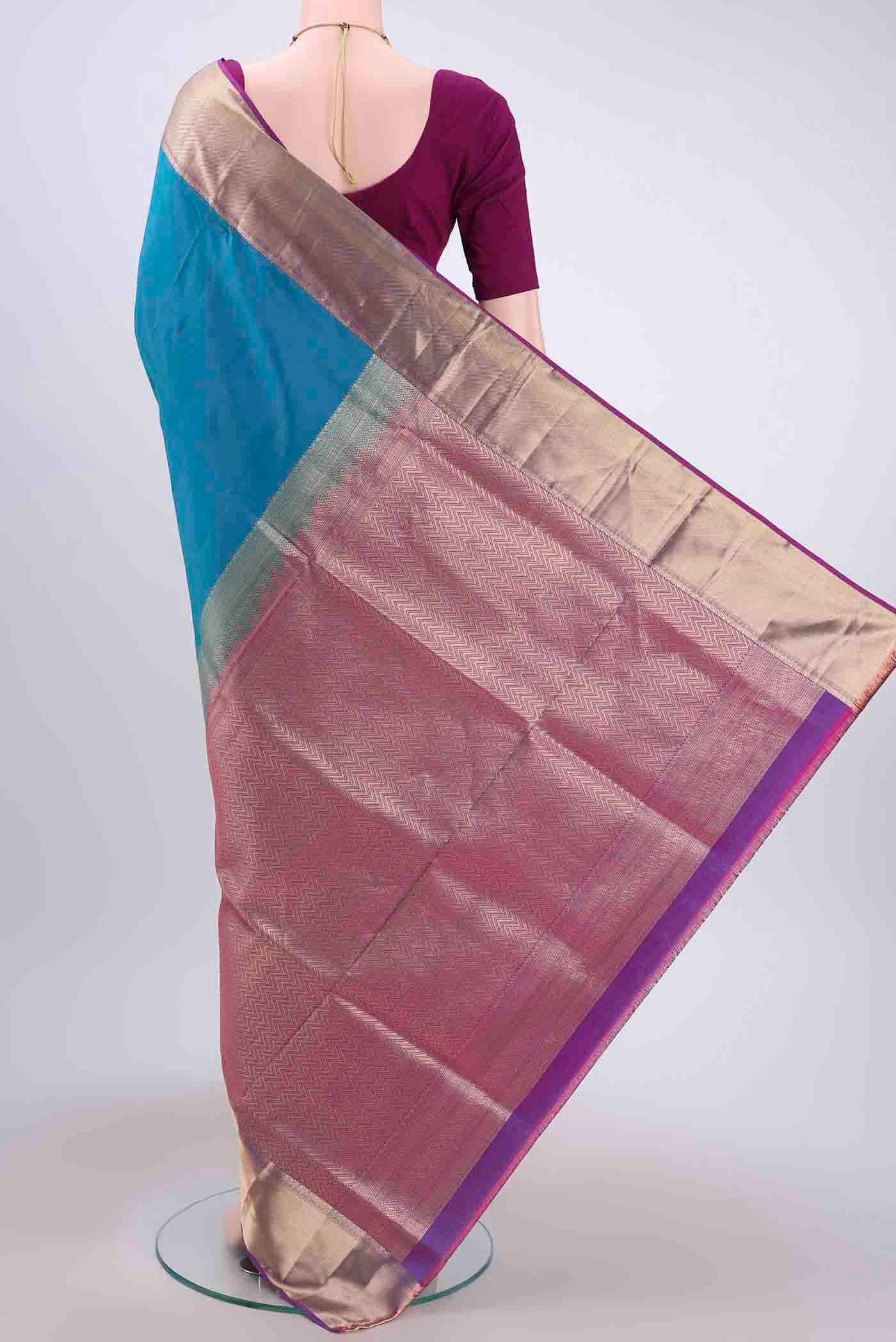 Blue Dual Tone Soft Silk Saree - Image 3