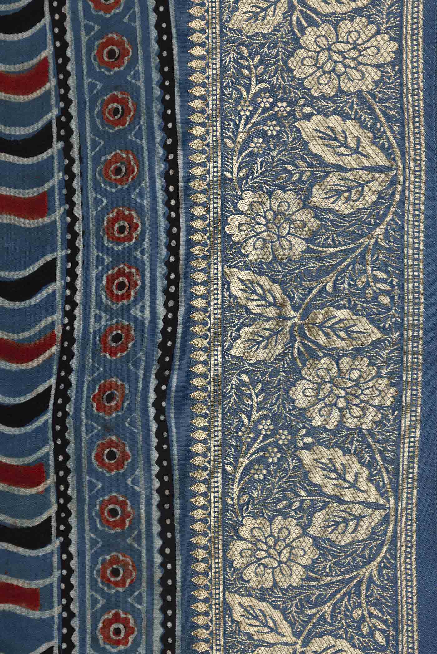 Blue Dual Tone Tussar Silk Saree - Image 3