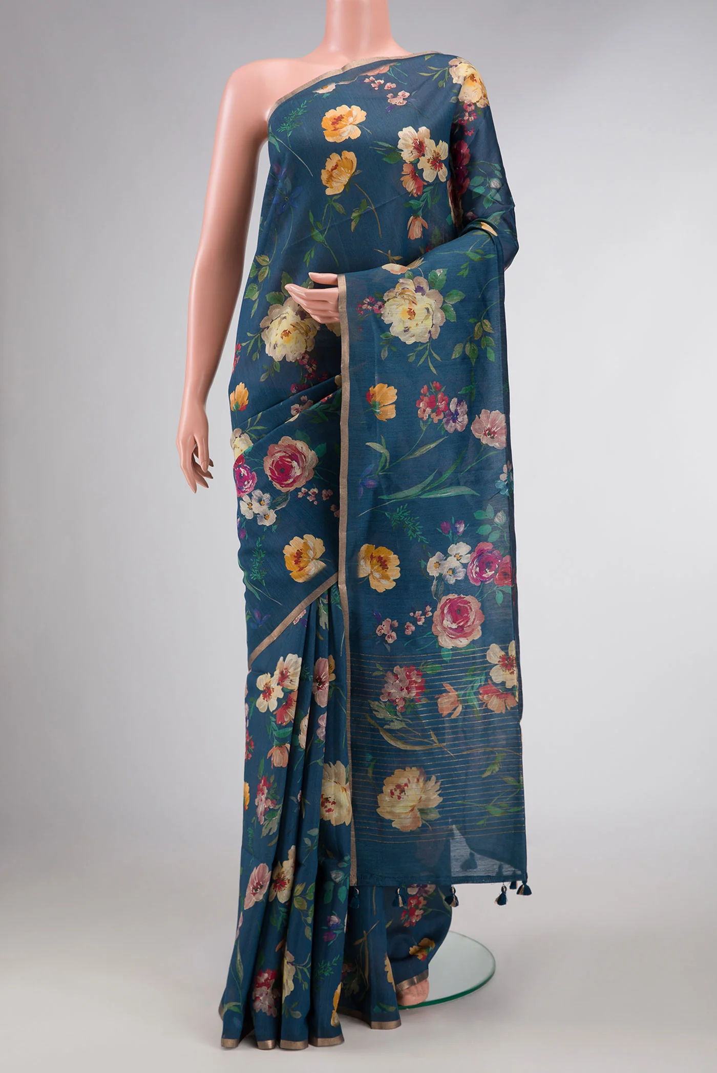 Blue Dual Tone Tussar Silk Saree