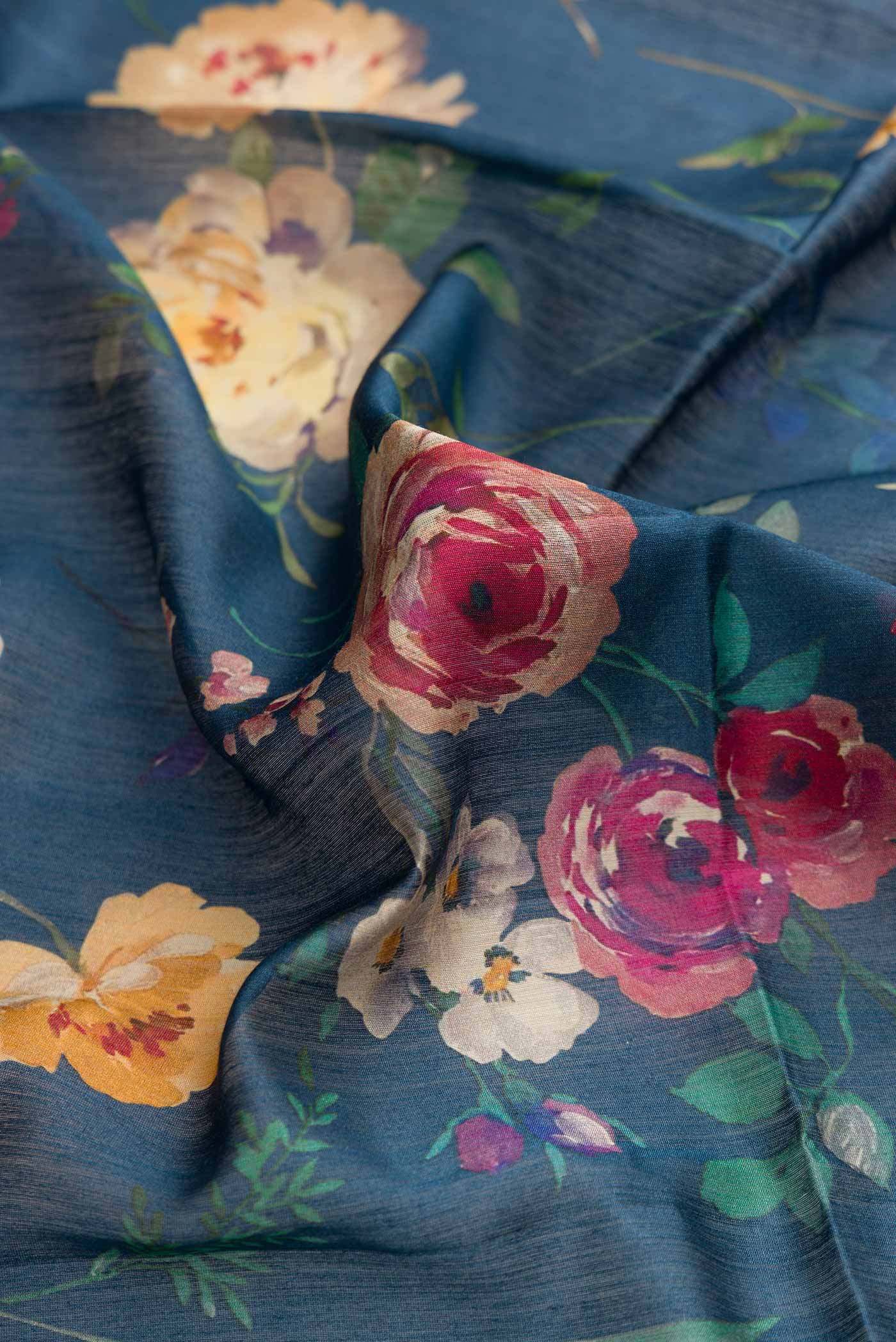 Blue Dual Tone Tussar Silk Saree - Image 2