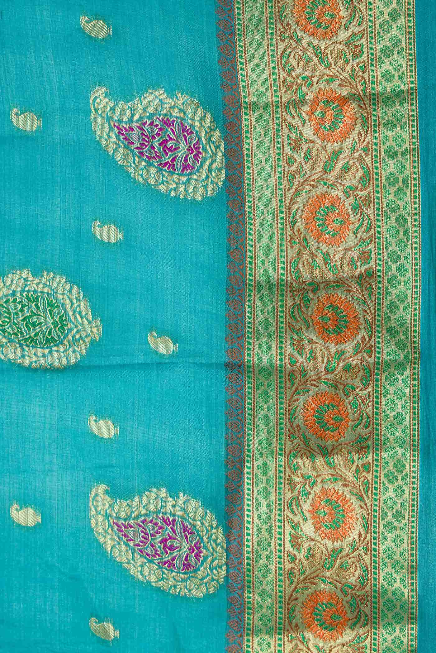 Blue Dual Tone Tussar Silk Saree - Image 3