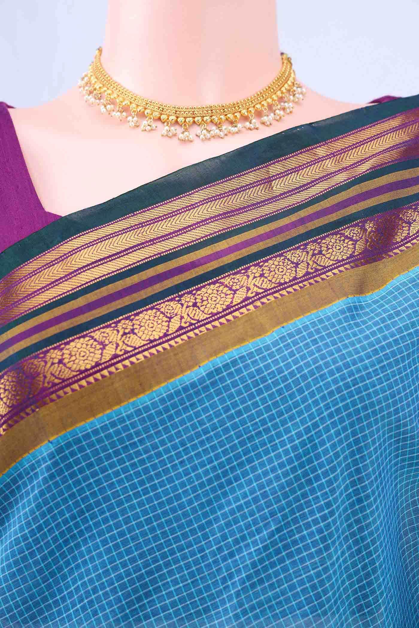 Blue Gadwal cotton Saree - Image 3