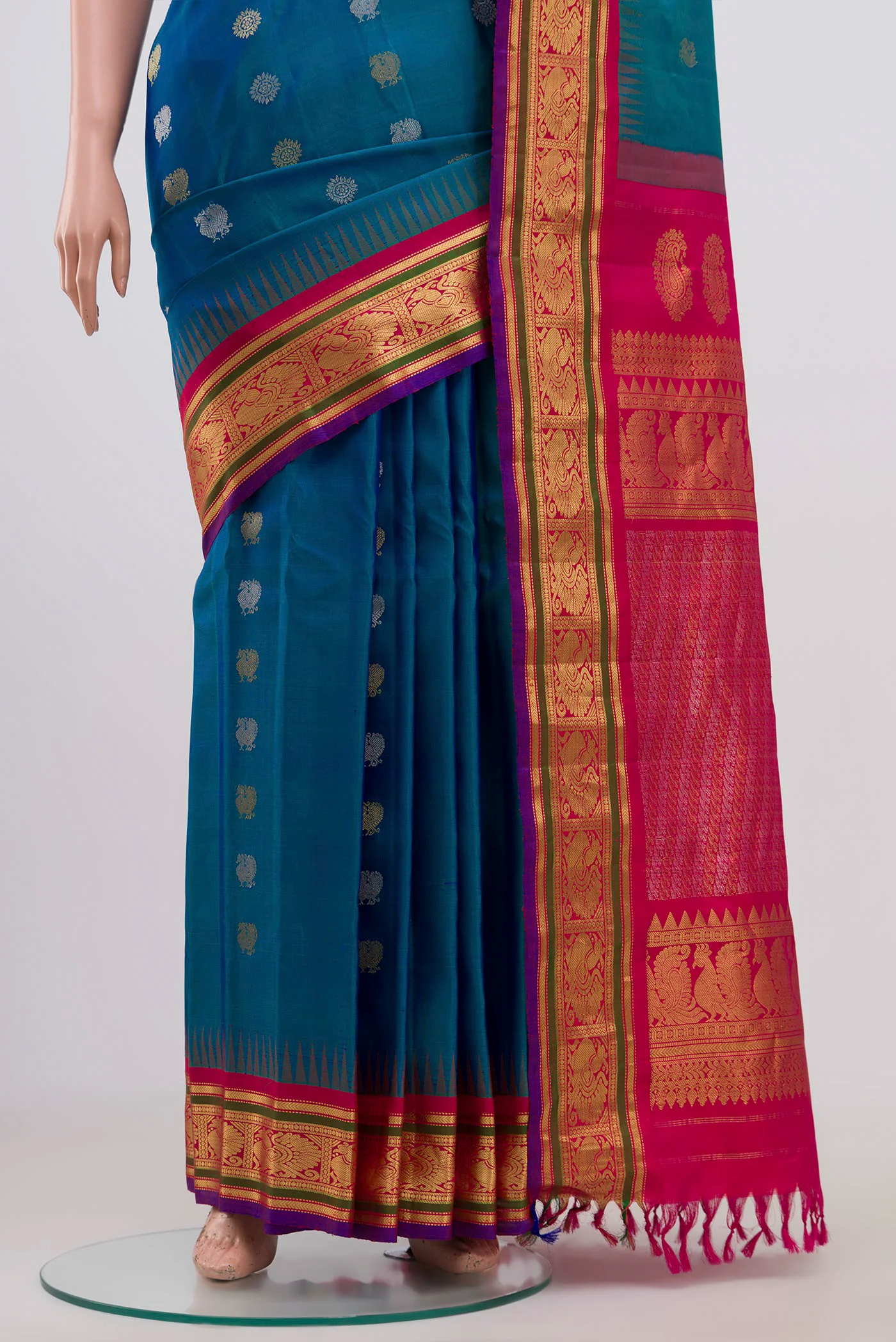 Blue Gadwal Silk Saree - Image 3