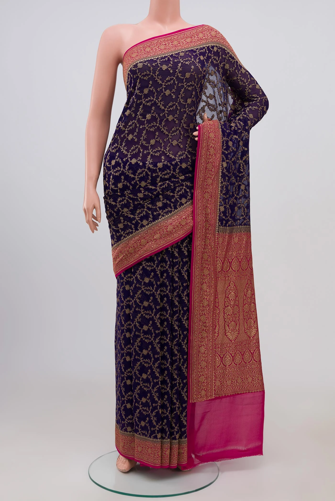 Navy Blue Banarasi Georgette Saree