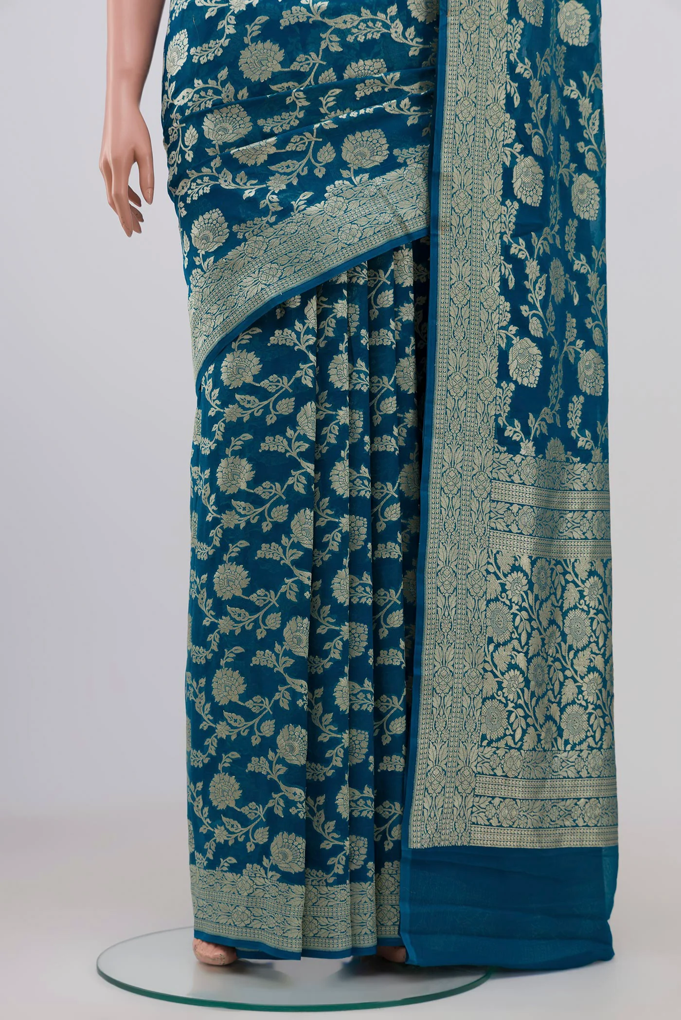 Blue Banarasi Georgette Saree - Image 3