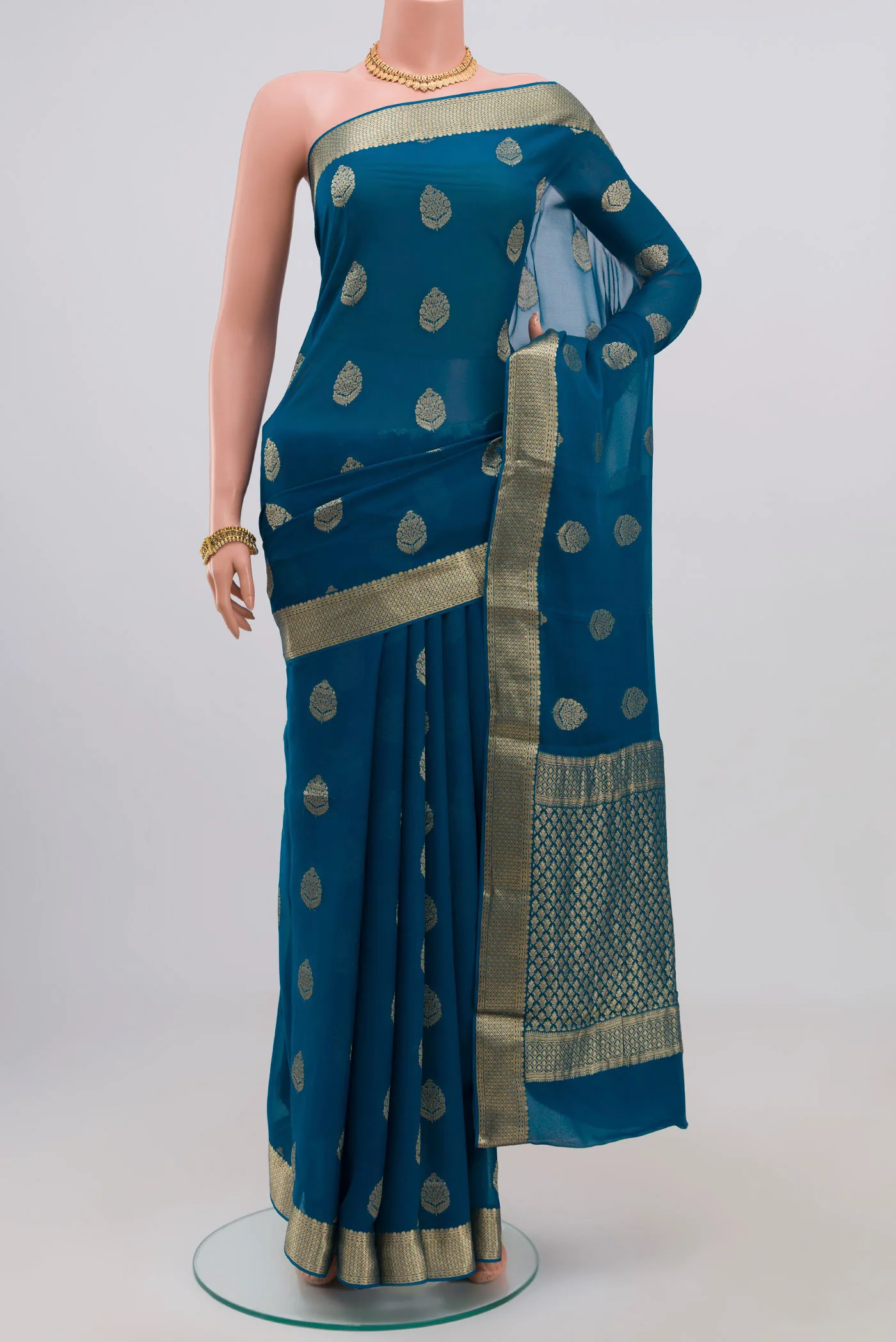 Blue Mysore Georgette Saree