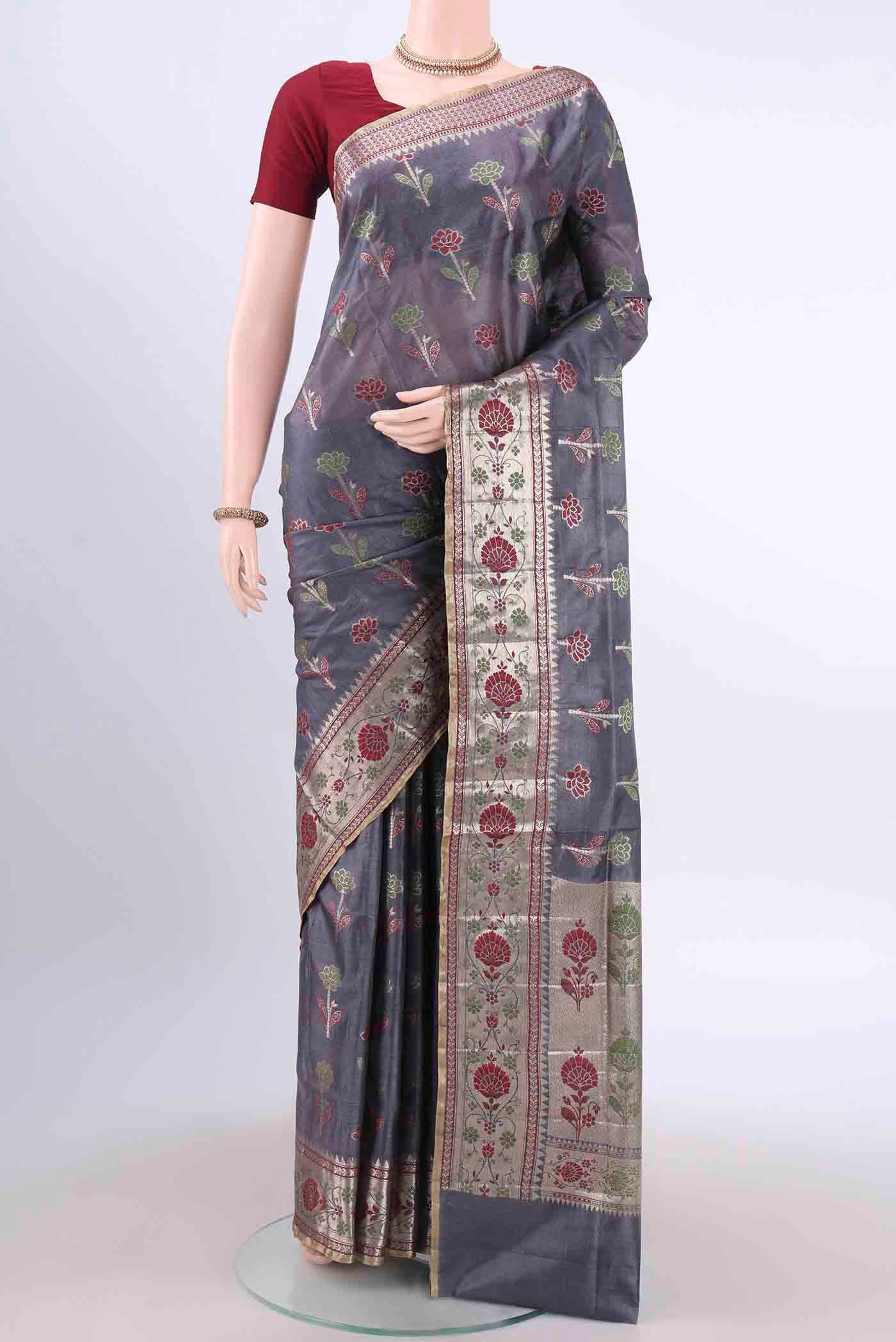 Grey Banarasi Tussar Silk Saree