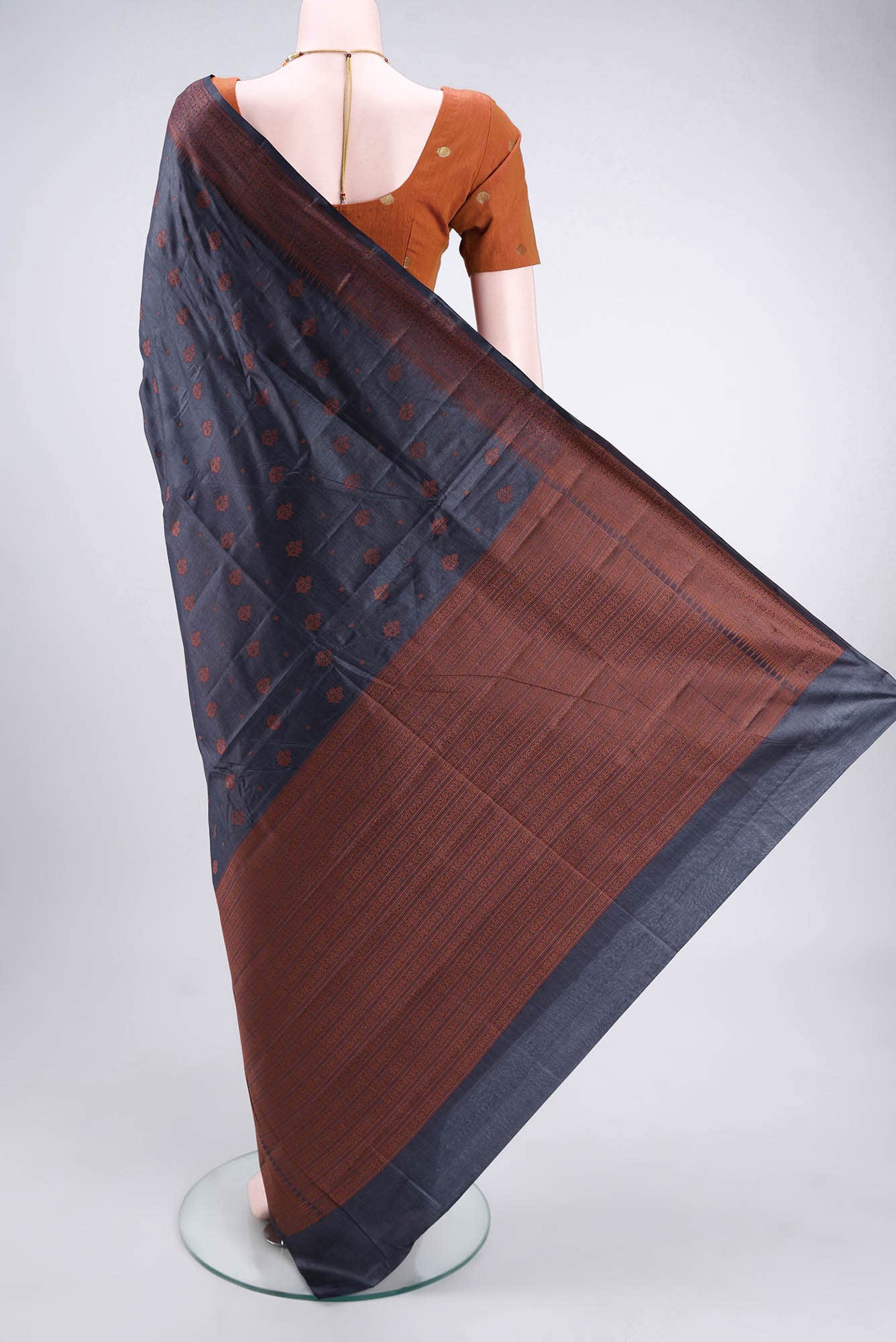 Blue Grey Banarasi Raw Silk Saree - Image 2