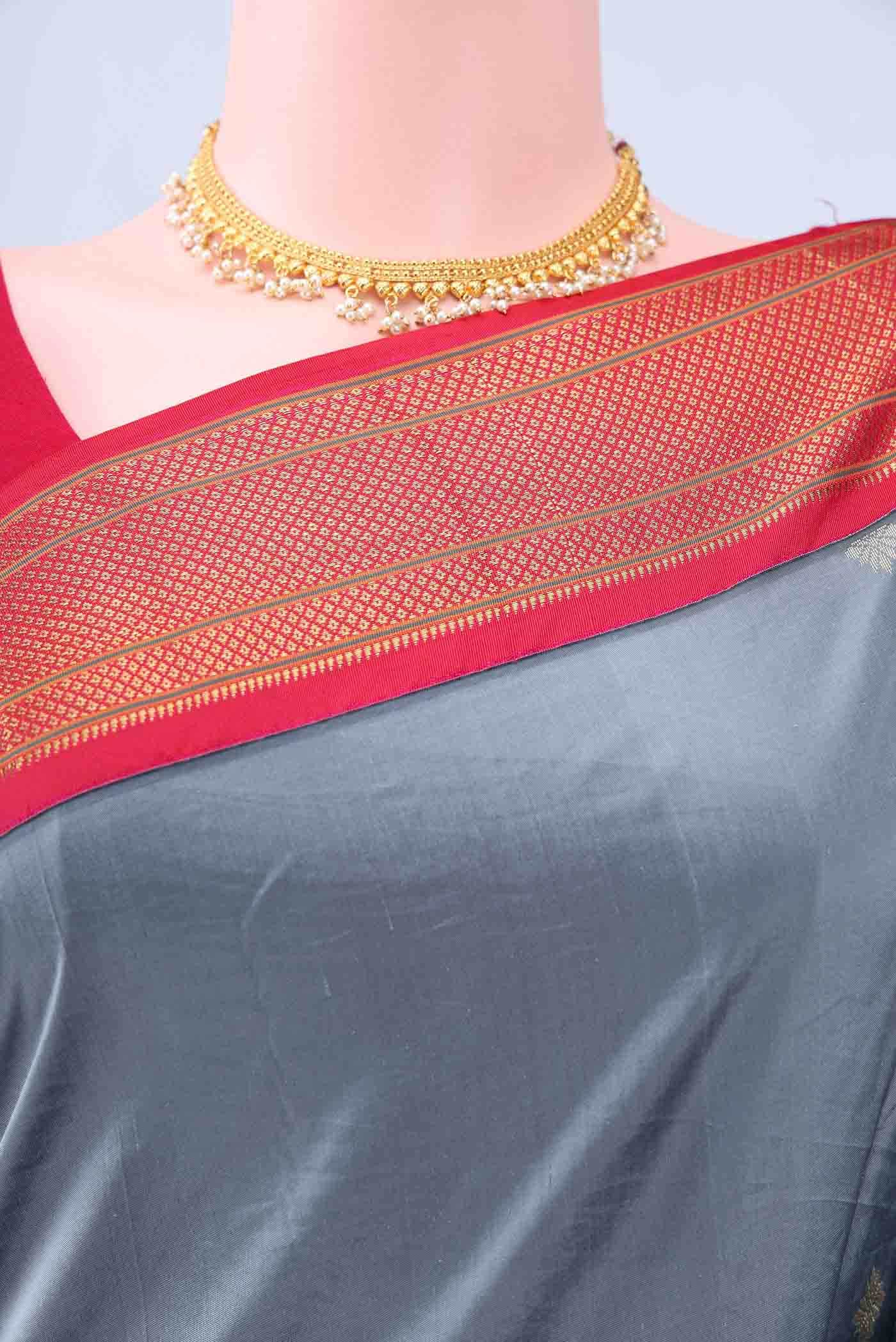 Blue Grey Blended Bangalore Silk - kadyal Saree - Image 3