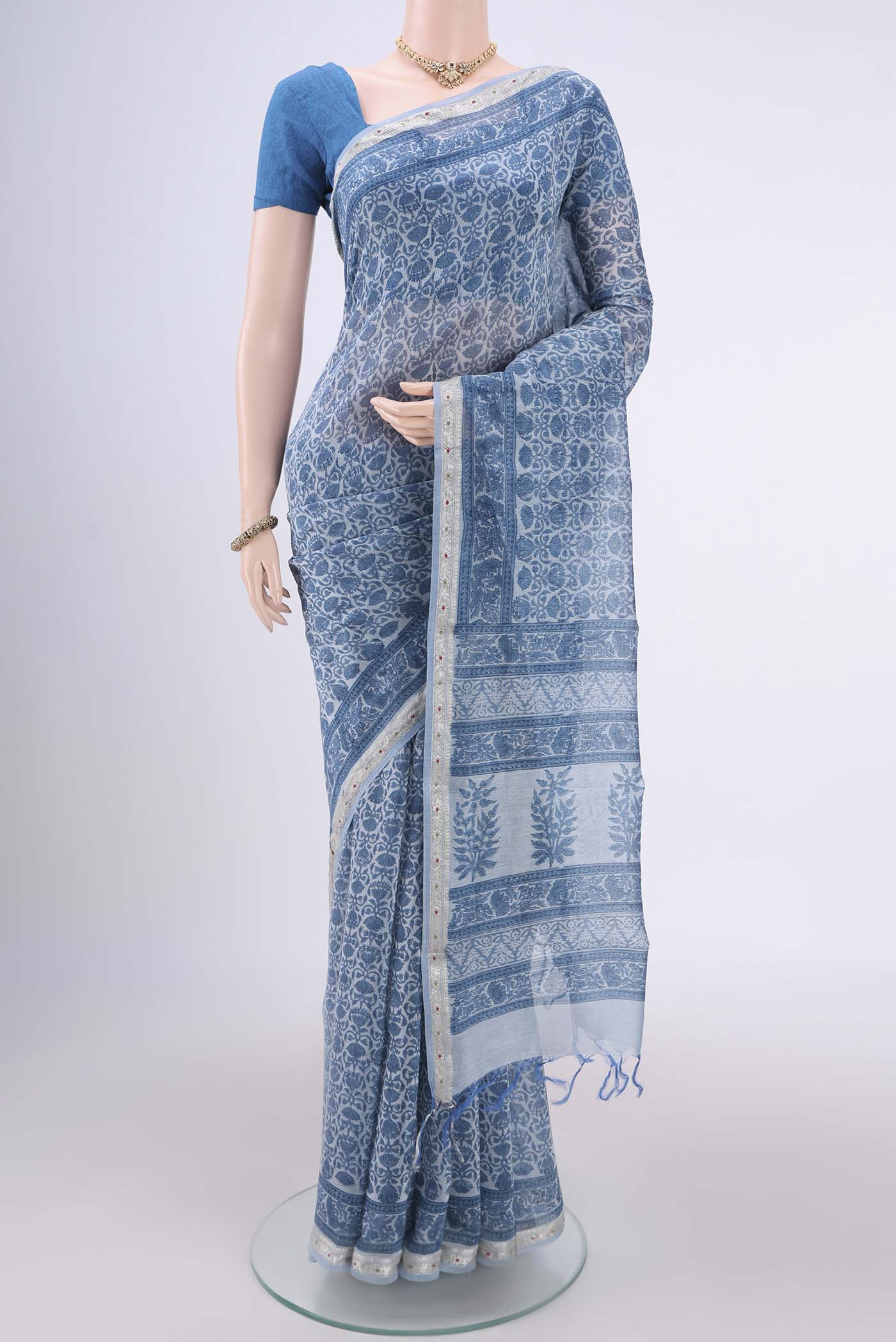 Blue Chanderi Silk Cotton Saree