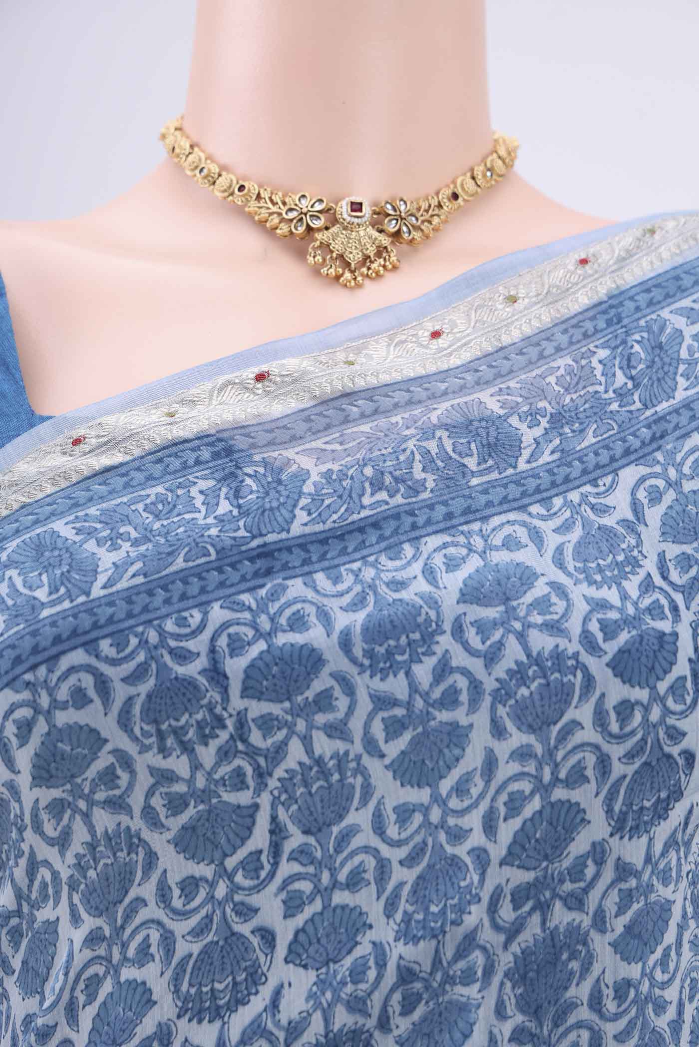 Blue Chanderi Silk Cotton Saree - Image 2