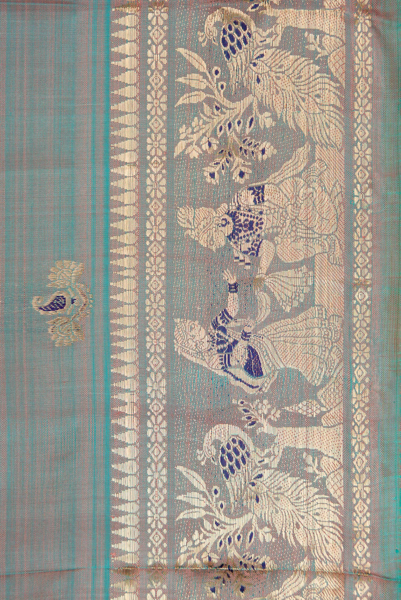 Blue Grey Dual Tone Baluchari Silk Saree - Image 3