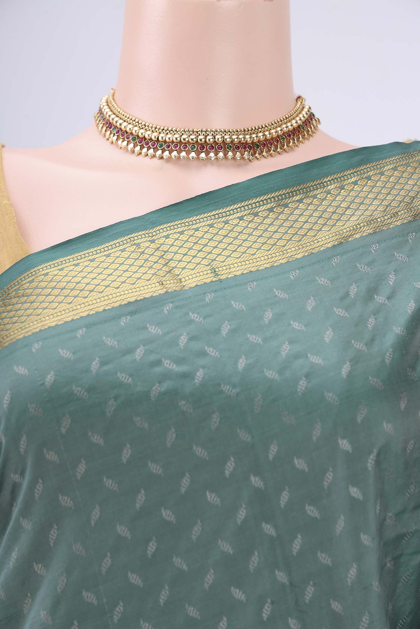 Blue Grey Bangalore Silk Saree - Image 2