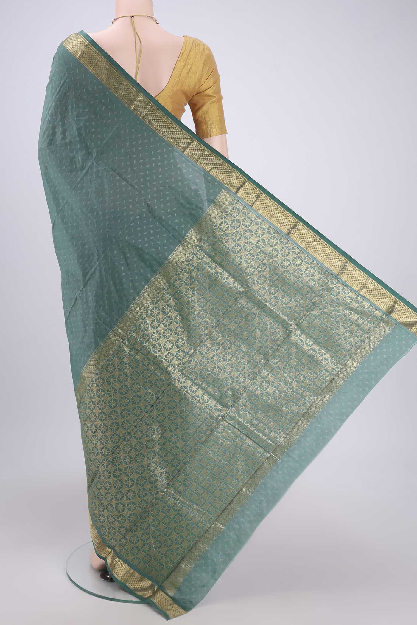 Blue Grey Bangalore Silk Saree - Image 3
