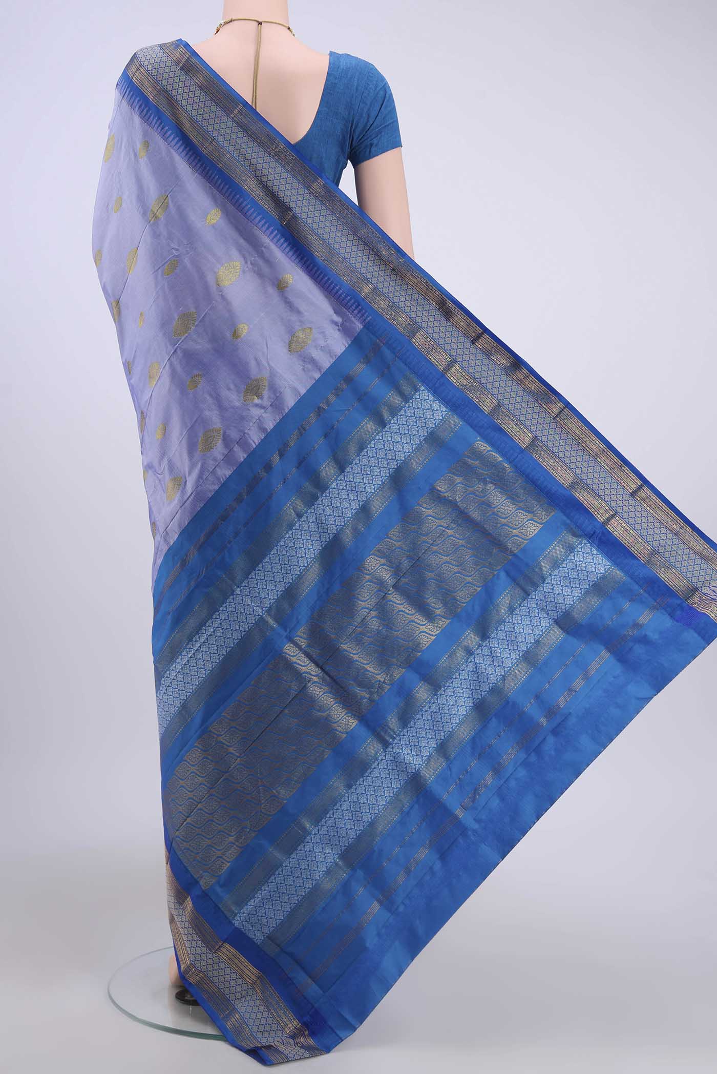 Blue Grey Dual Tone Bangalore Silk Saree - Image 3
