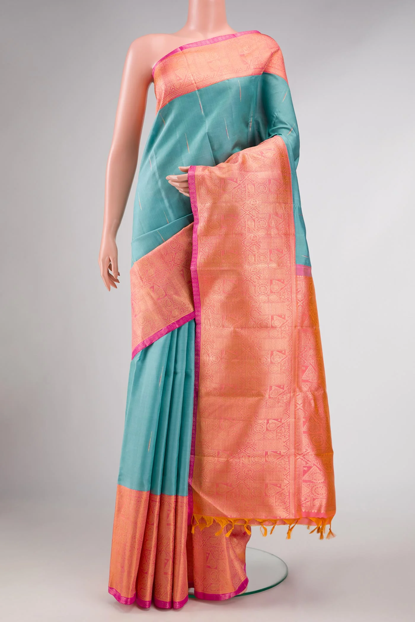 Blue Grey Dual Tone Kanjivaram Silk Saree