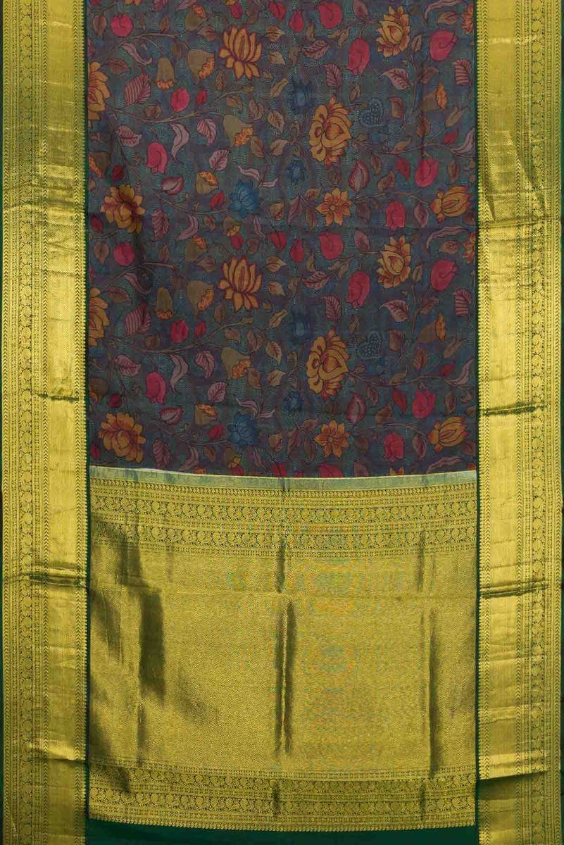 Blue Grey Dual Tone Kanjivaram Silk Saree - Image 3