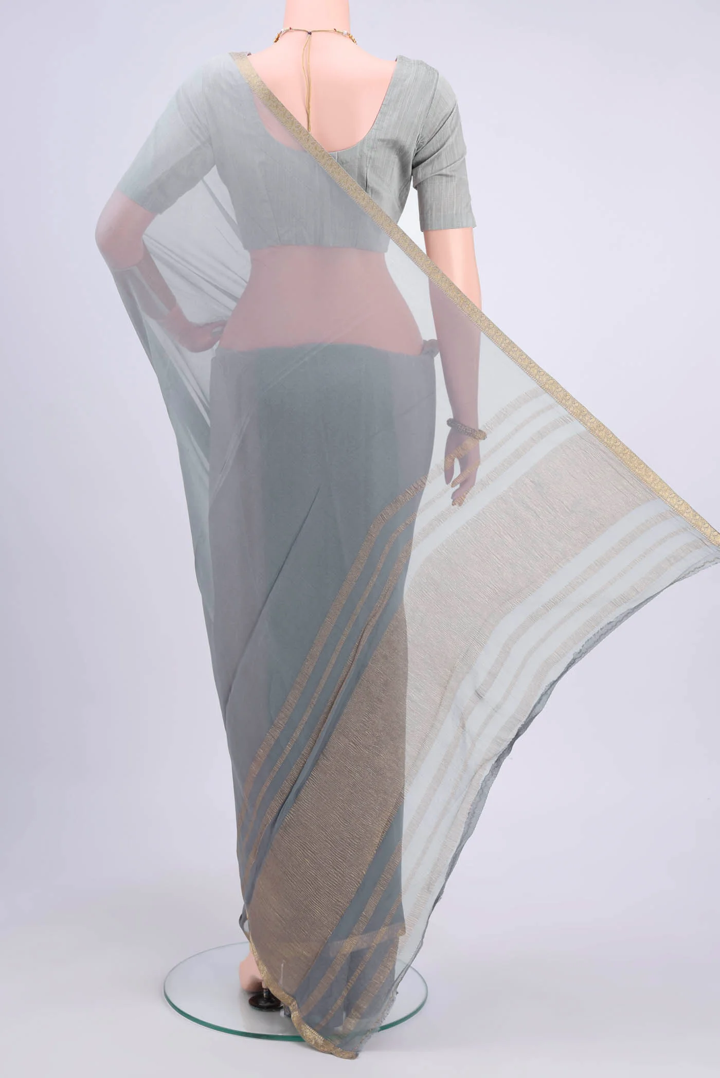 Grey Mysore Chiffon Saree - Image 3