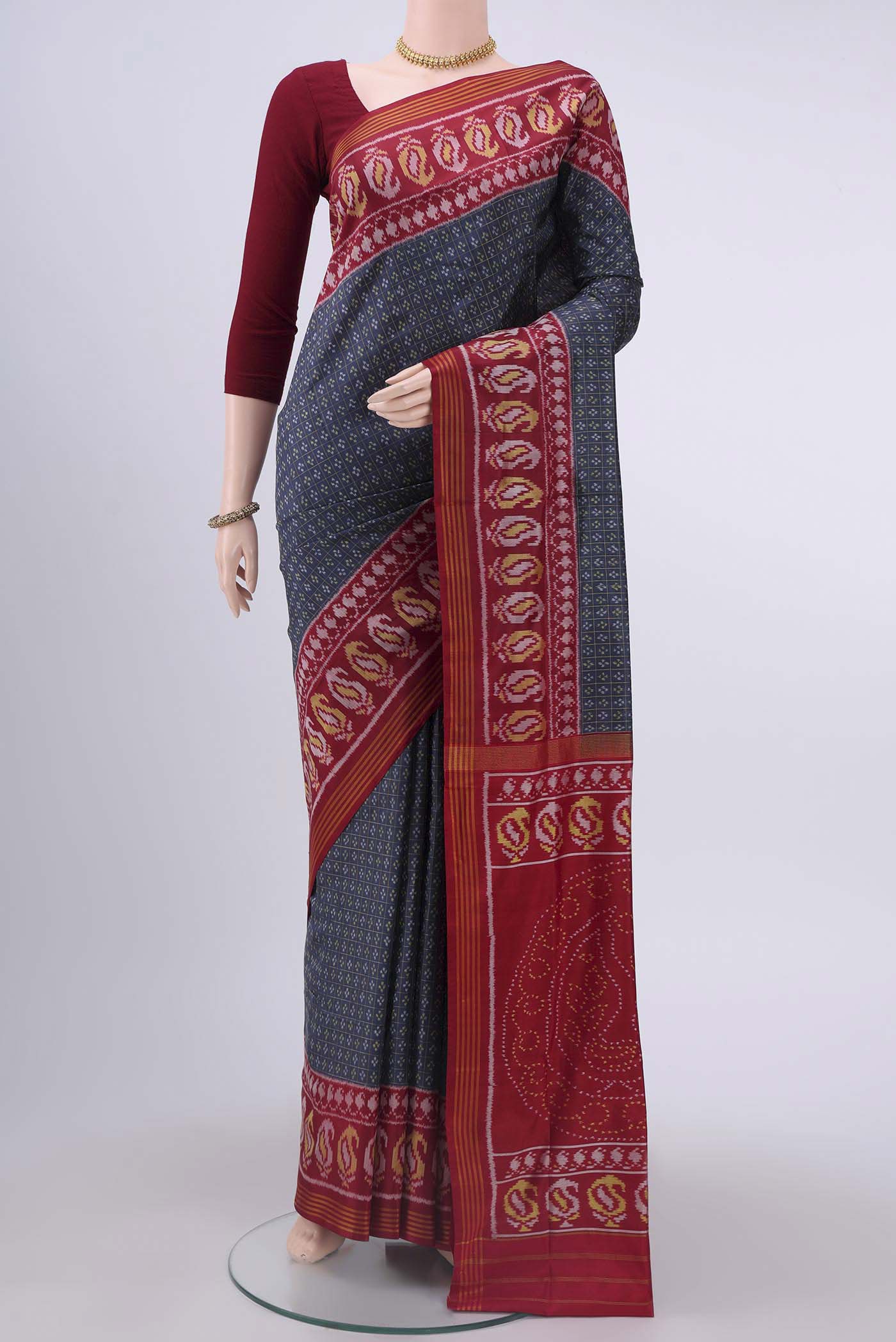 Blue Grey Dual Tone Rajkot Patola Silk Saree