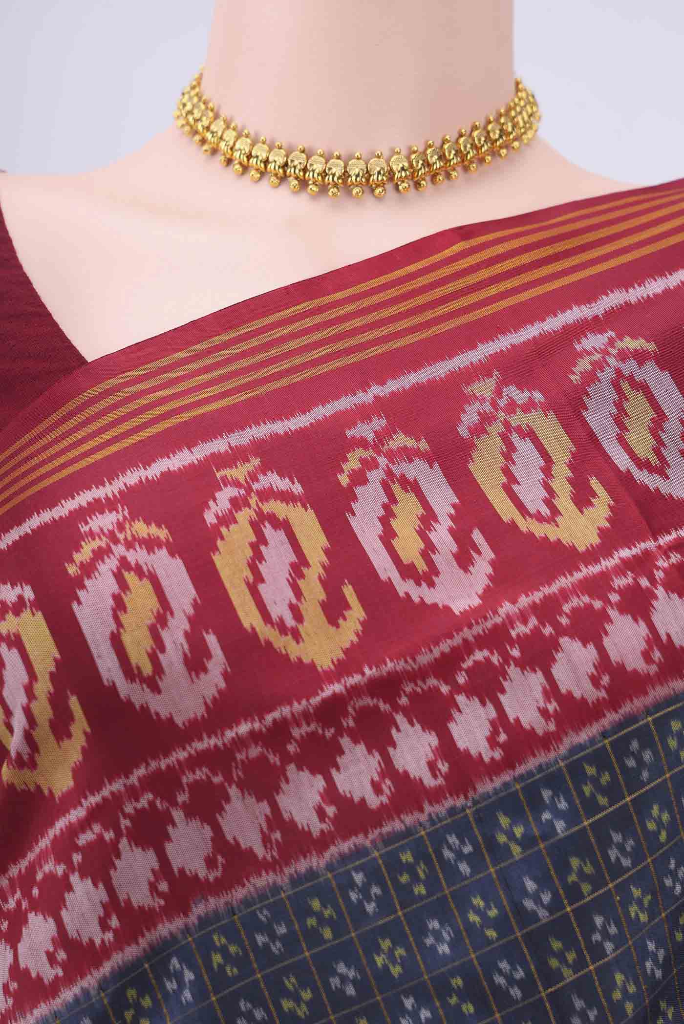 Blue Grey Dual Tone Rajkot Patola Silk Saree - Image 2