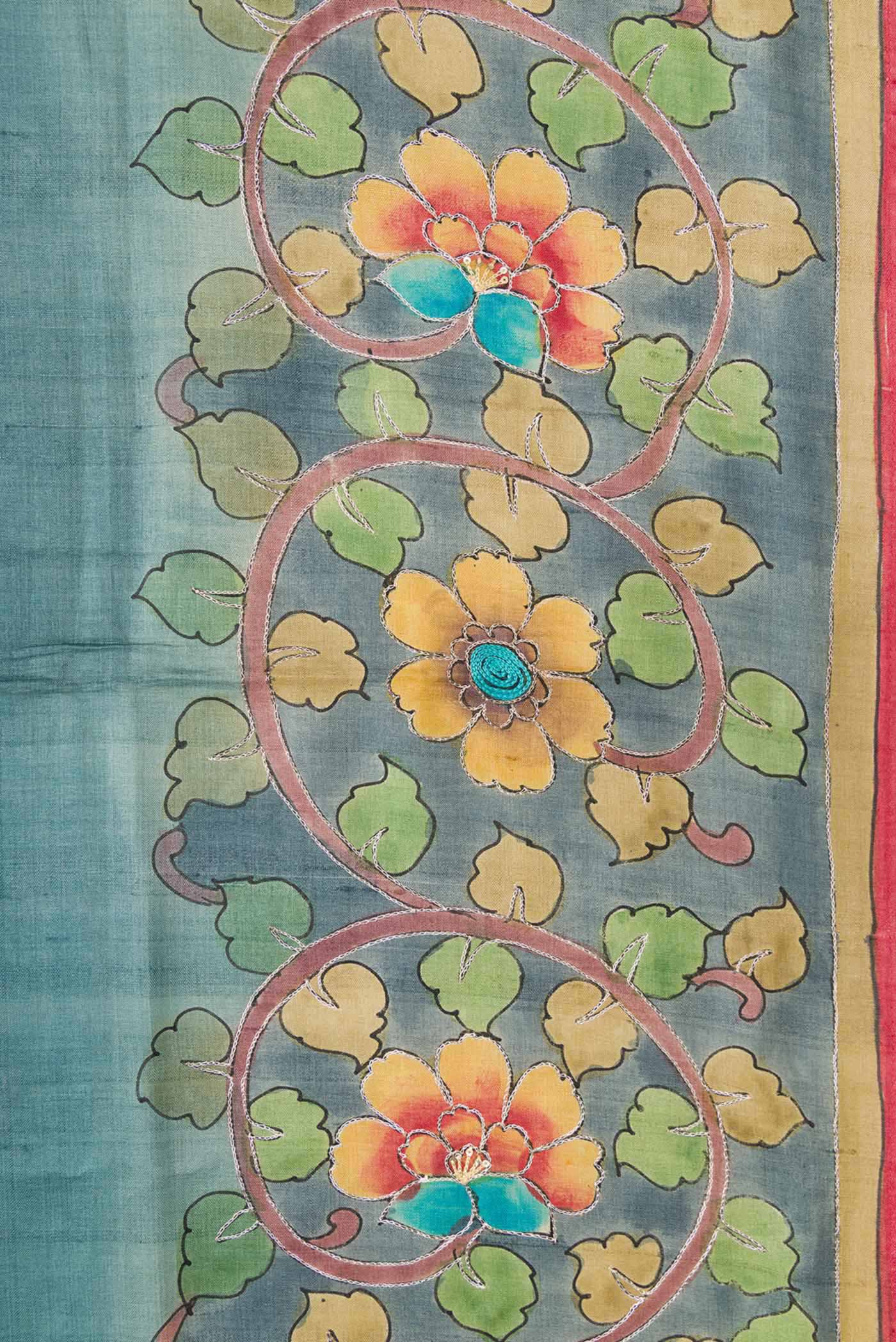 Blue Grey Dual Tone Tussar Silk Saree - Image 3