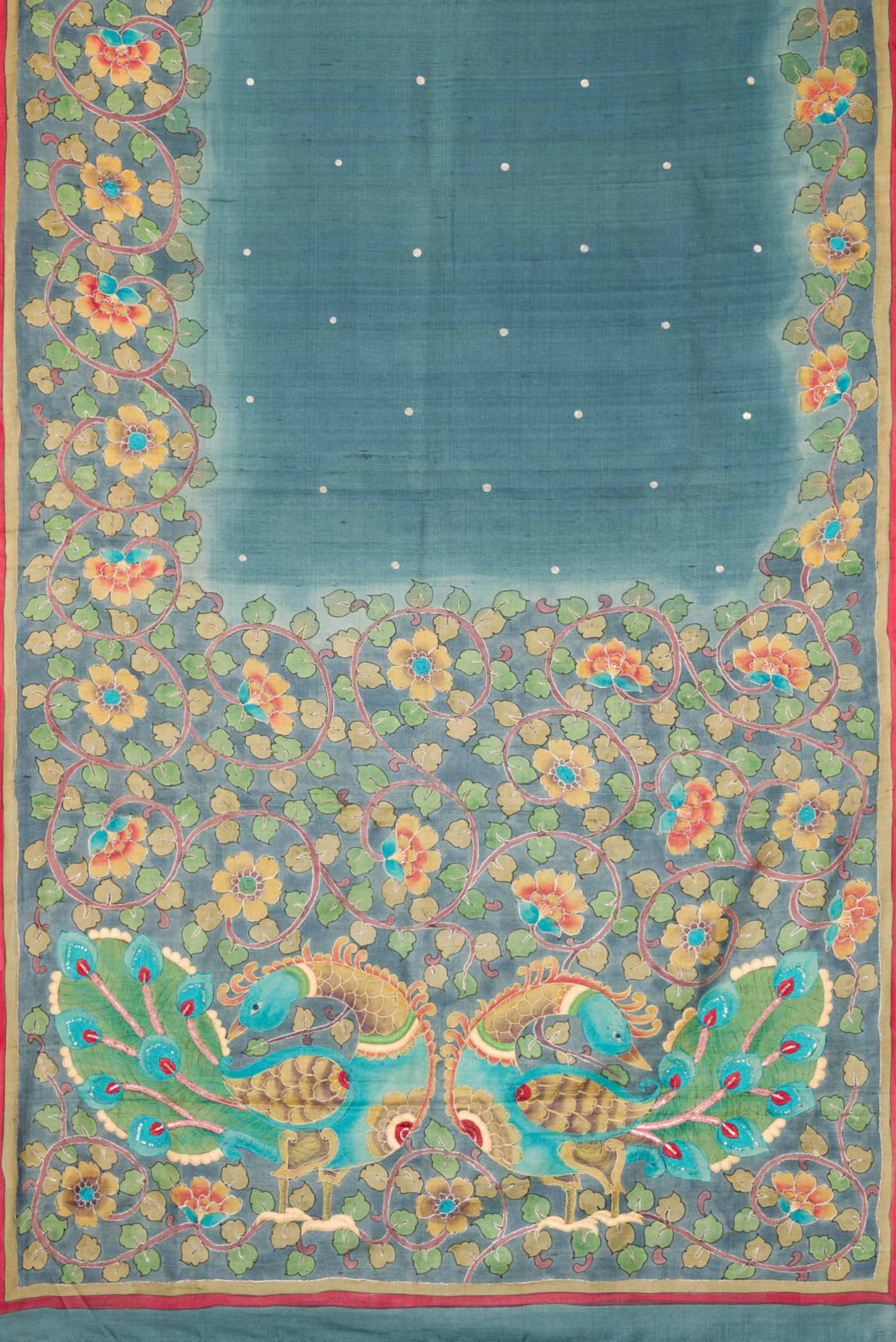 Blue Grey Dual Tone Tussar Silk Saree - Image 6