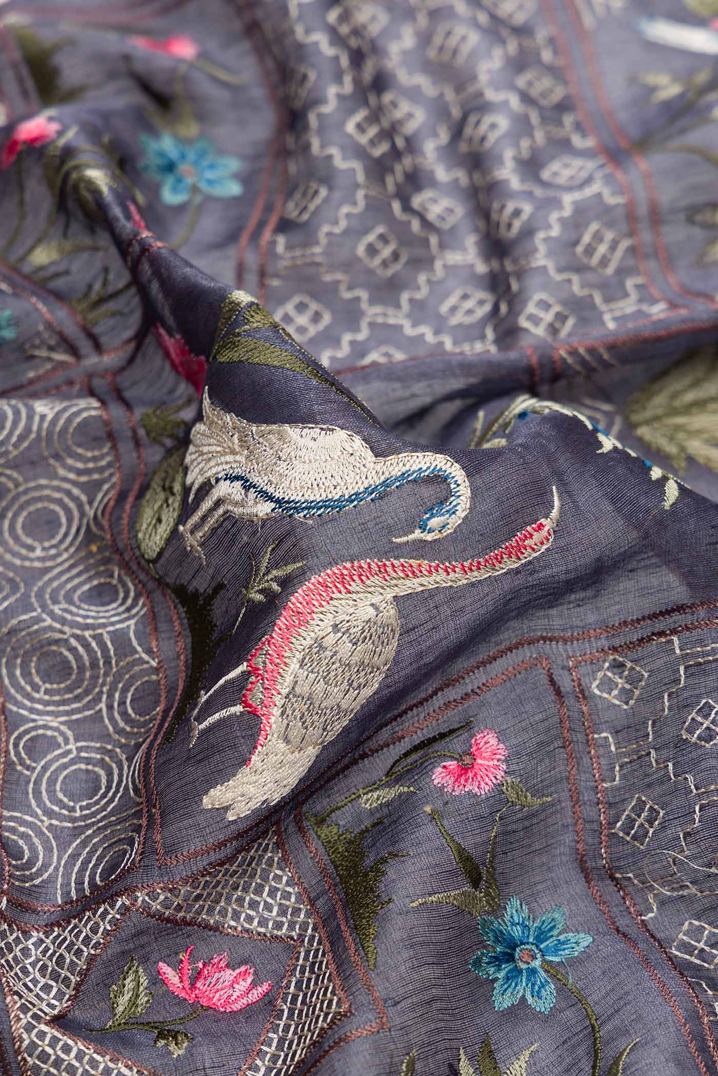 Blue Grey Linen Saree - Image 2