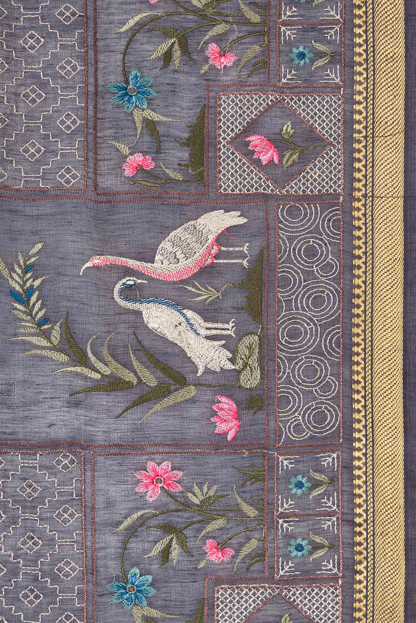 Blue Grey Linen Saree - Image 3