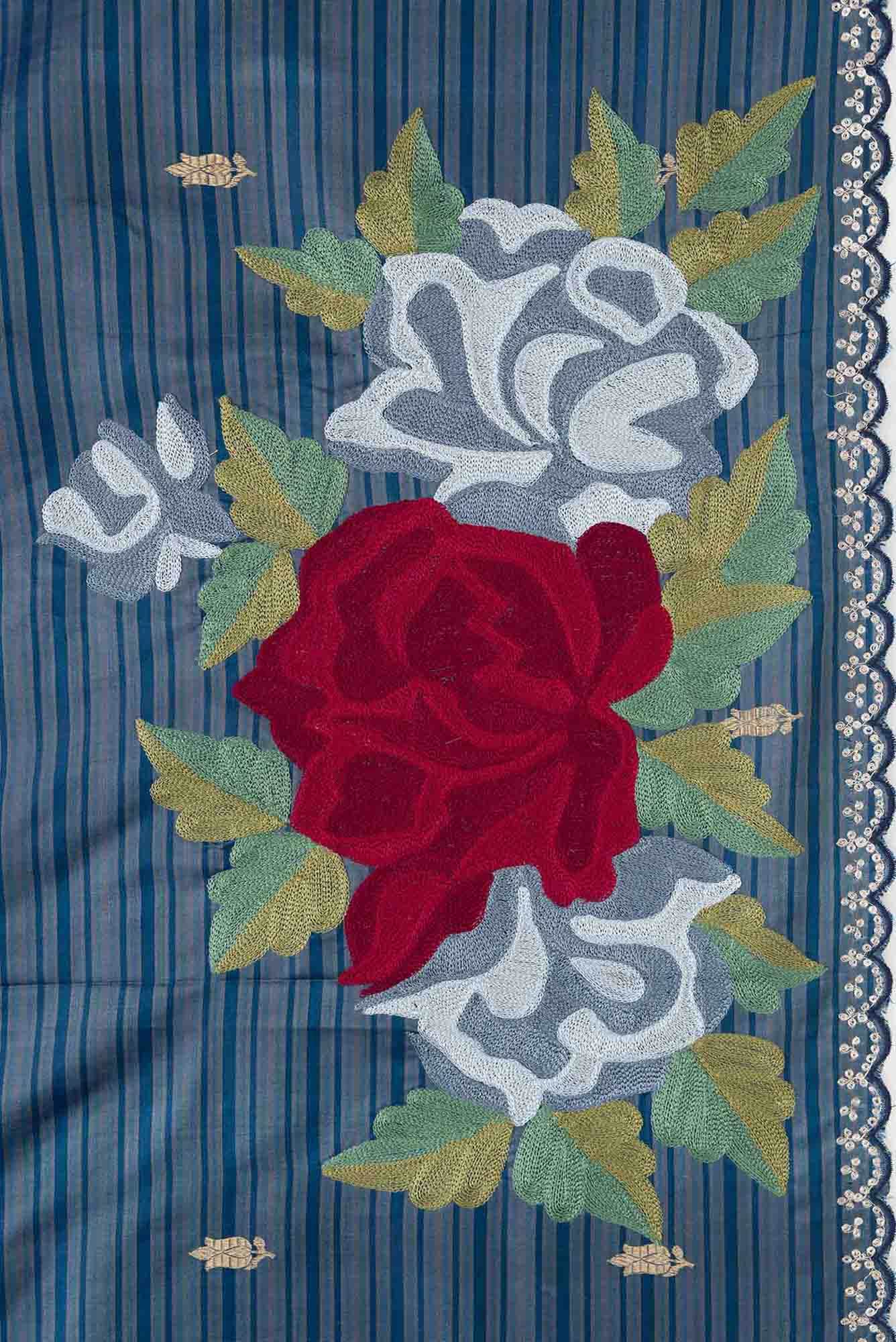 Blue Grey Dual Tone Tussar Silk Saree - Image 5
