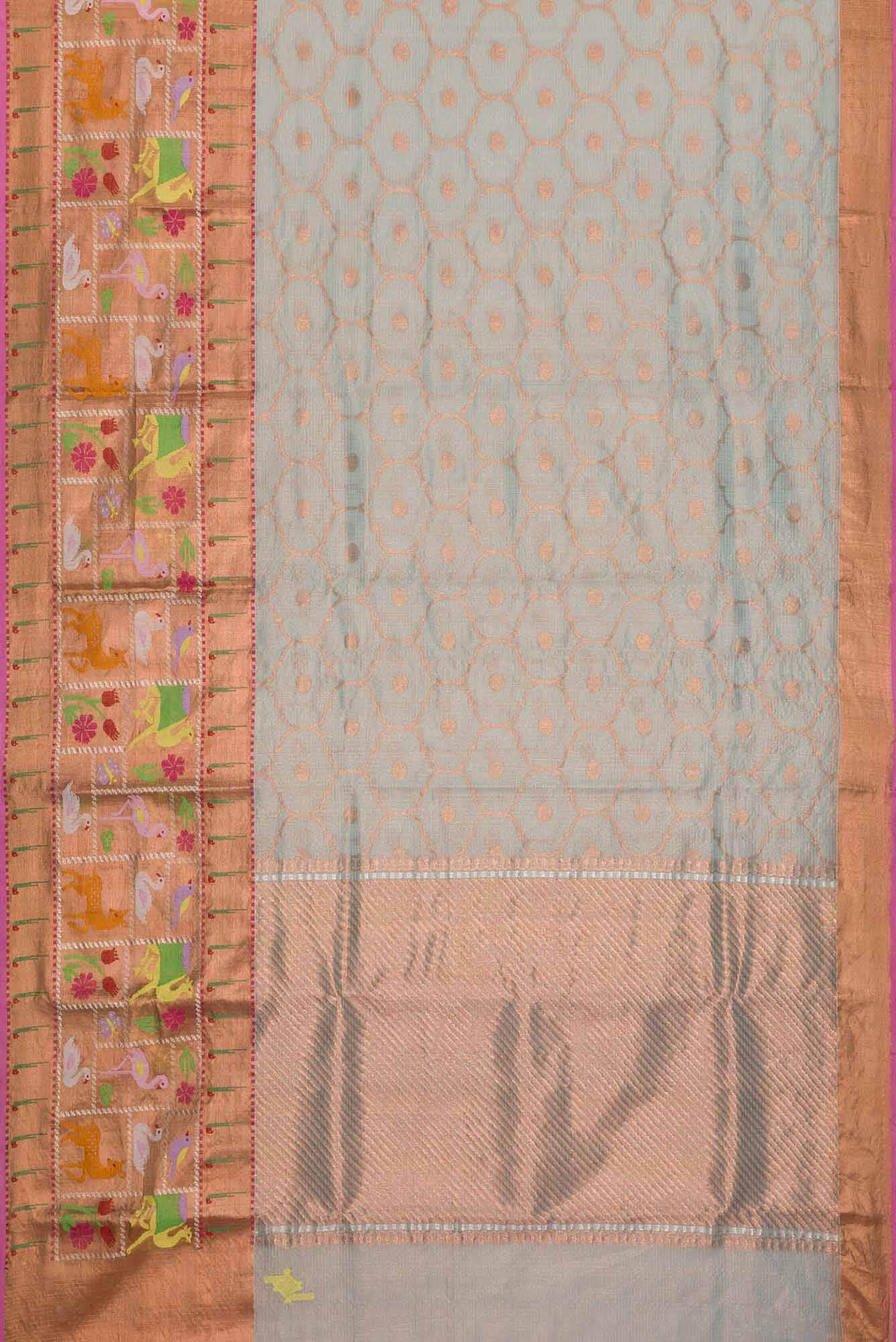 Pure Silk Pure Zari Blue Grey Dual Tone Kota Saree - Image 4