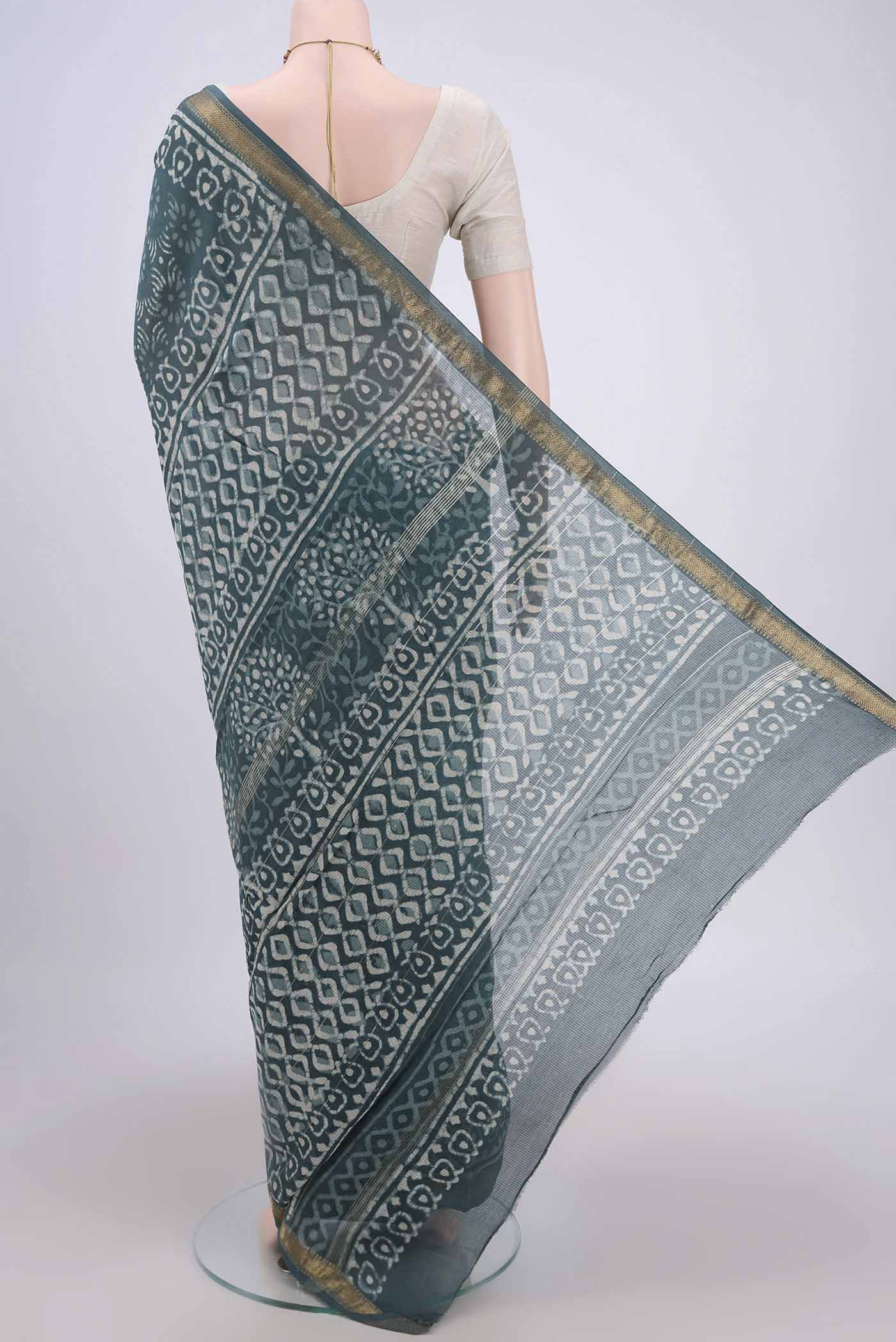 Blue Grey Maheshwari Silk Cotton Saree - Image 2