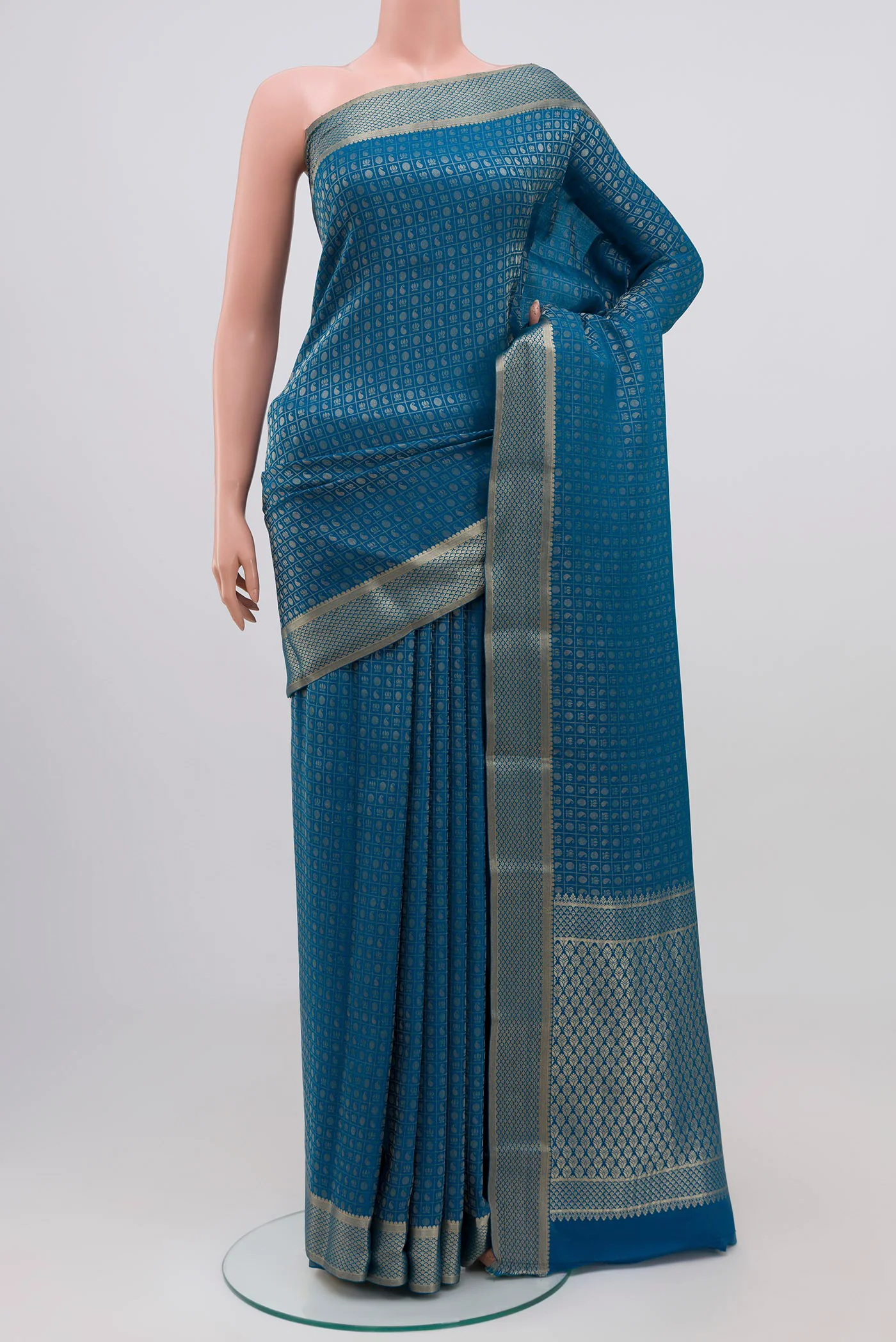 Blue Mysore Crepe Saree