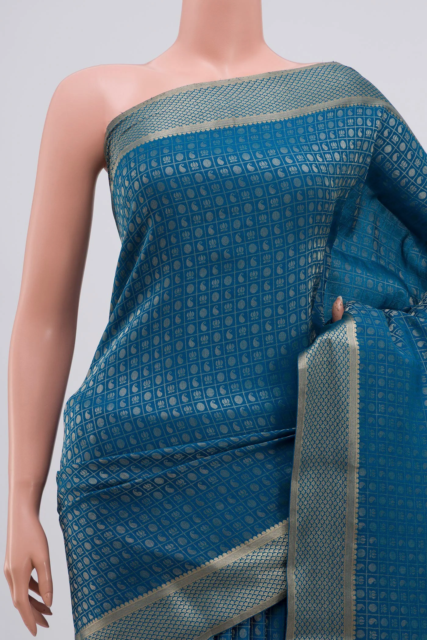 Blue Mysore Crepe Saree - Image 2