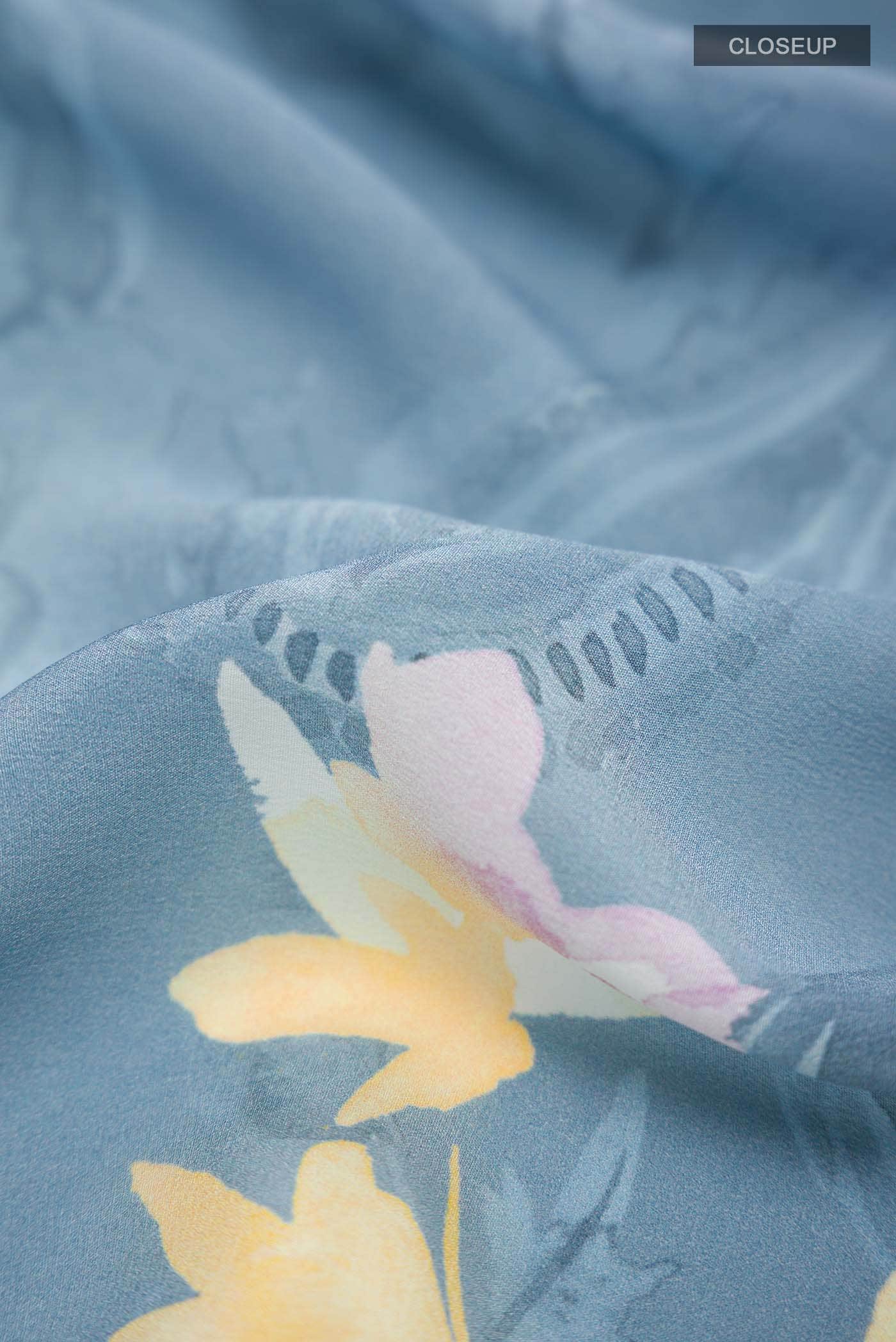 Blue Grey Mysore Crepe Saree - Image 2