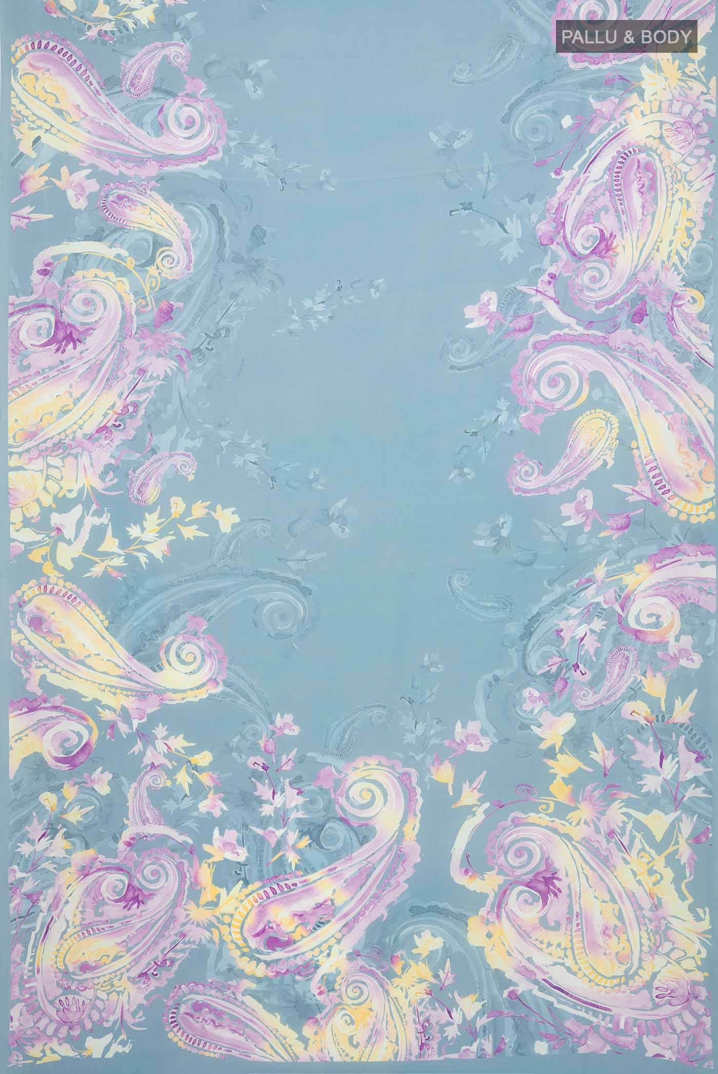 Blue Grey Mysore Crepe Saree - Image 3