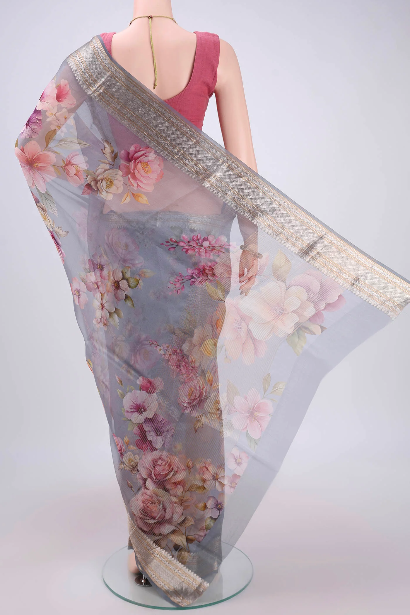 Grey Organza Silk Saree - Image 3