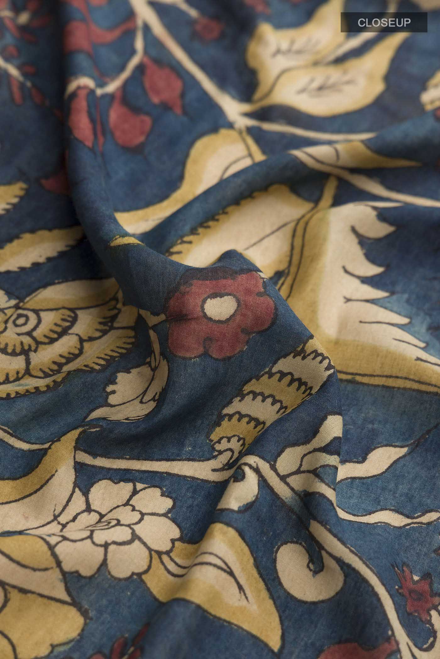 Blue Kalamkari Cotton Saree - Image 2