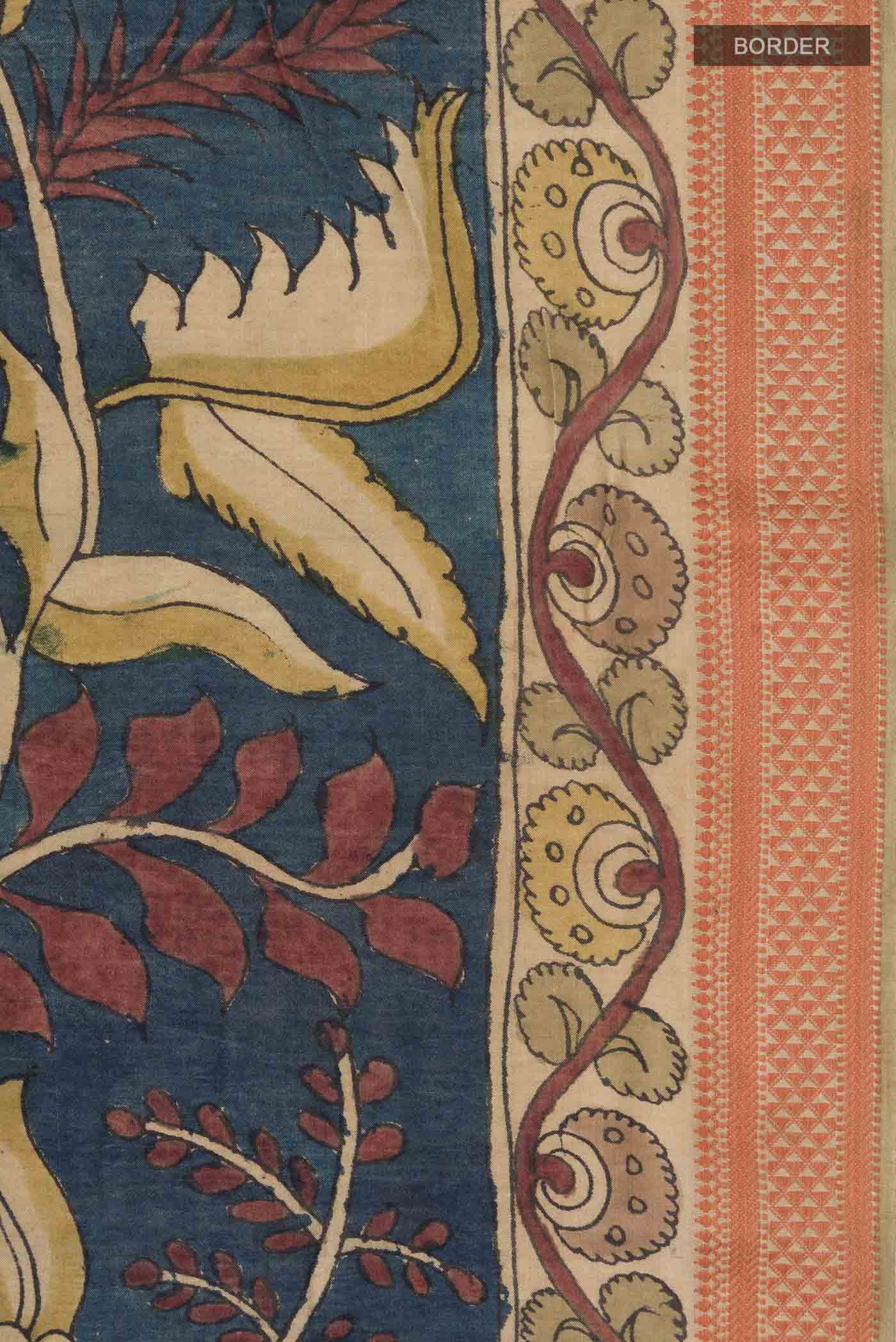 Blue Kalamkari Cotton Saree - Image 3