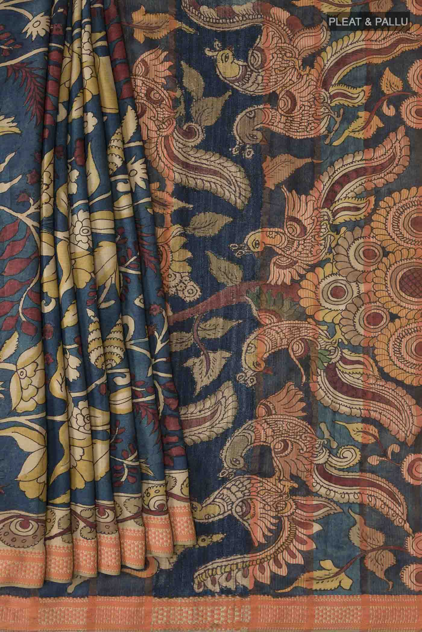 Blue Kalamkari Cotton Saree - Image 4