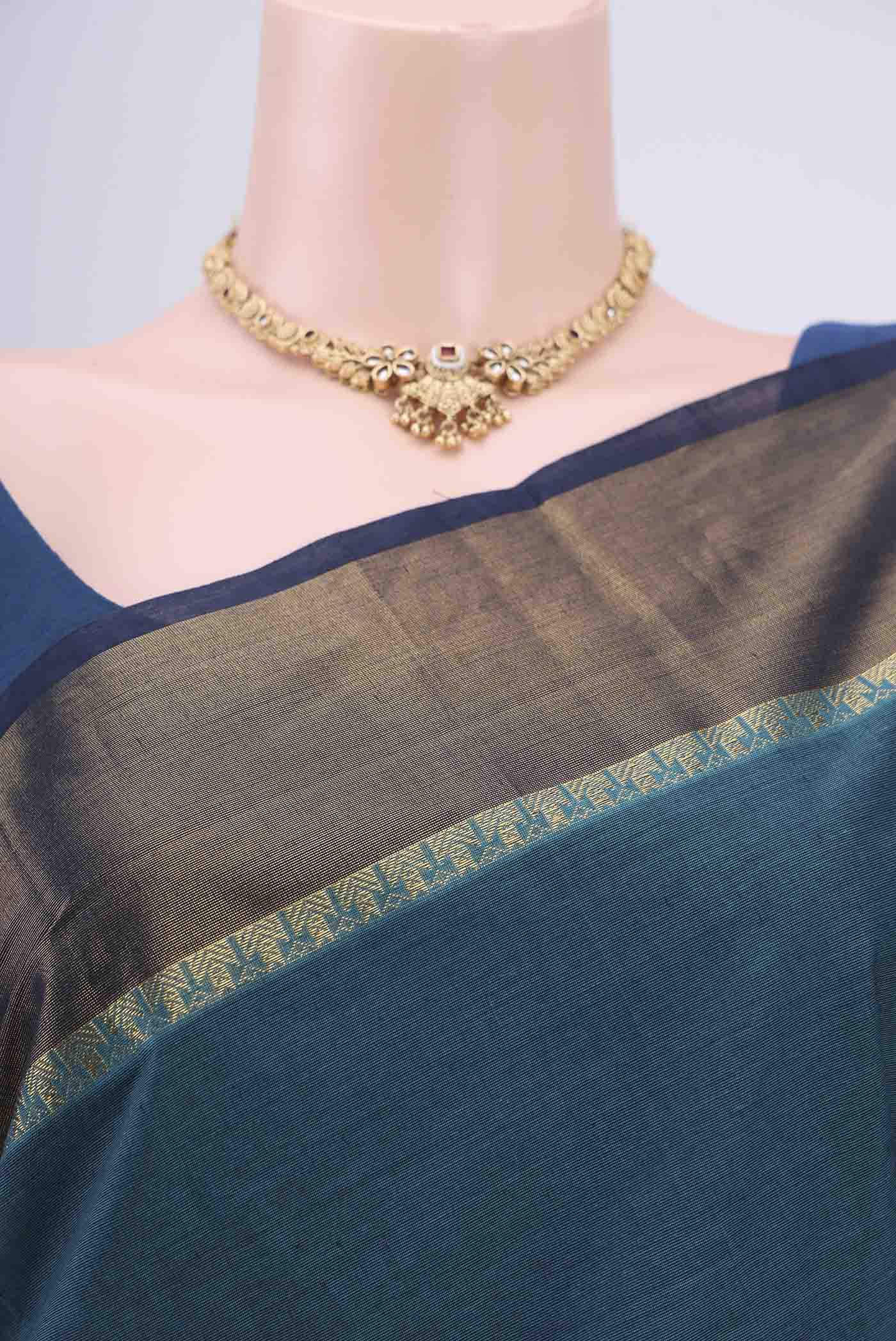 Blue Kanchi Cotton Saree - Image 2