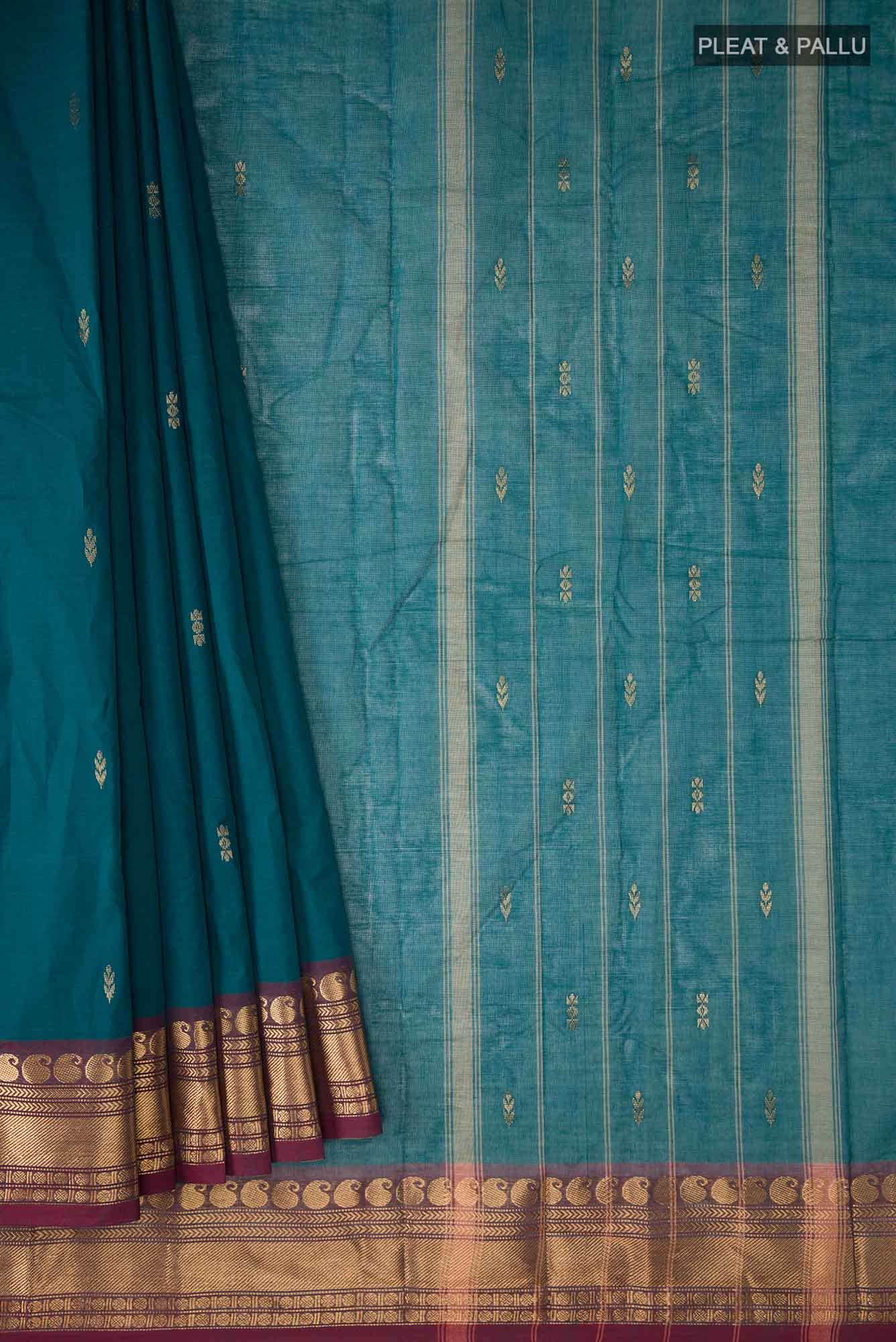 Blue Kanchi Cotton Saree - Image 2