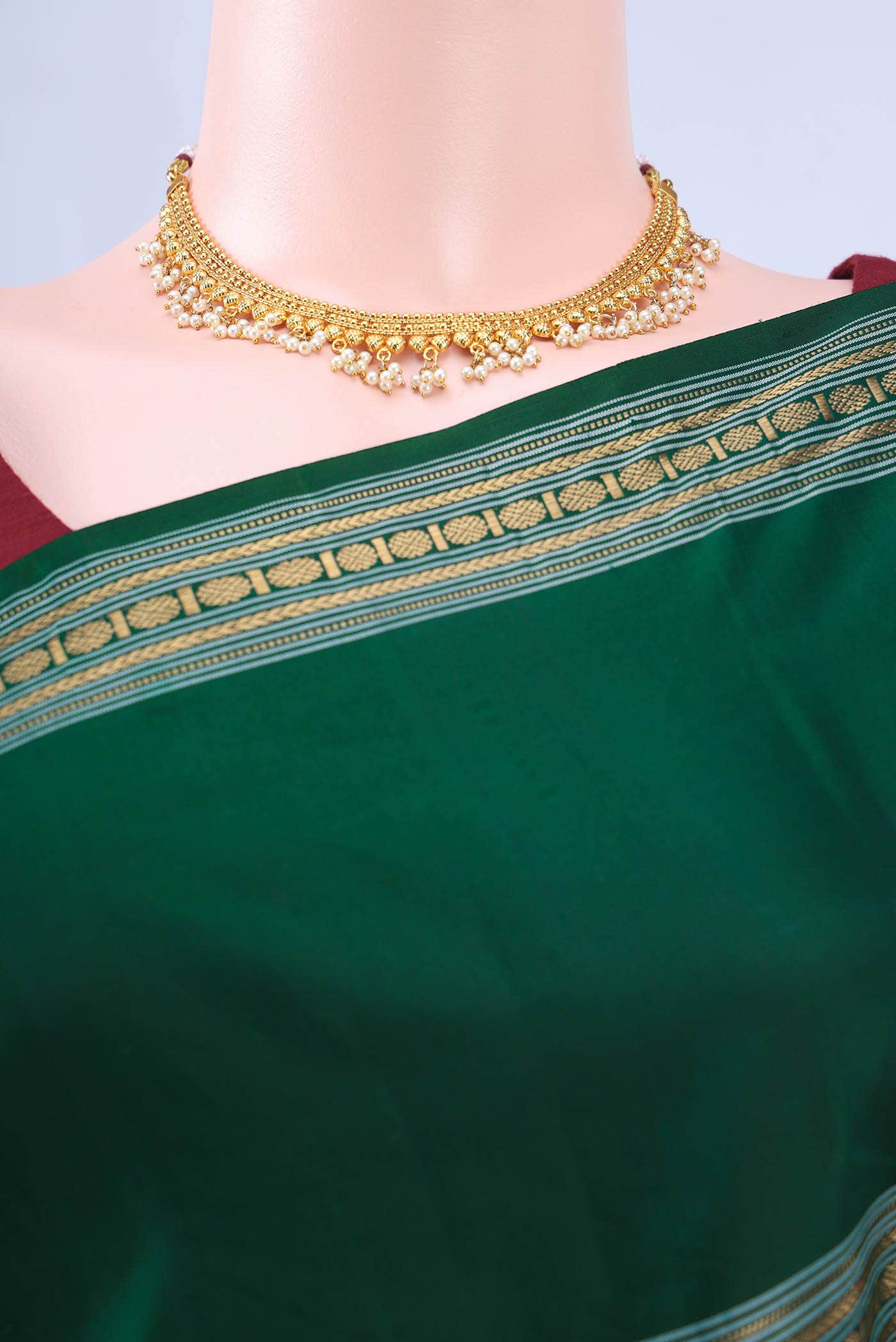 Pure Silk Pure Zari Blue Kanchipuram Saree - Image 3