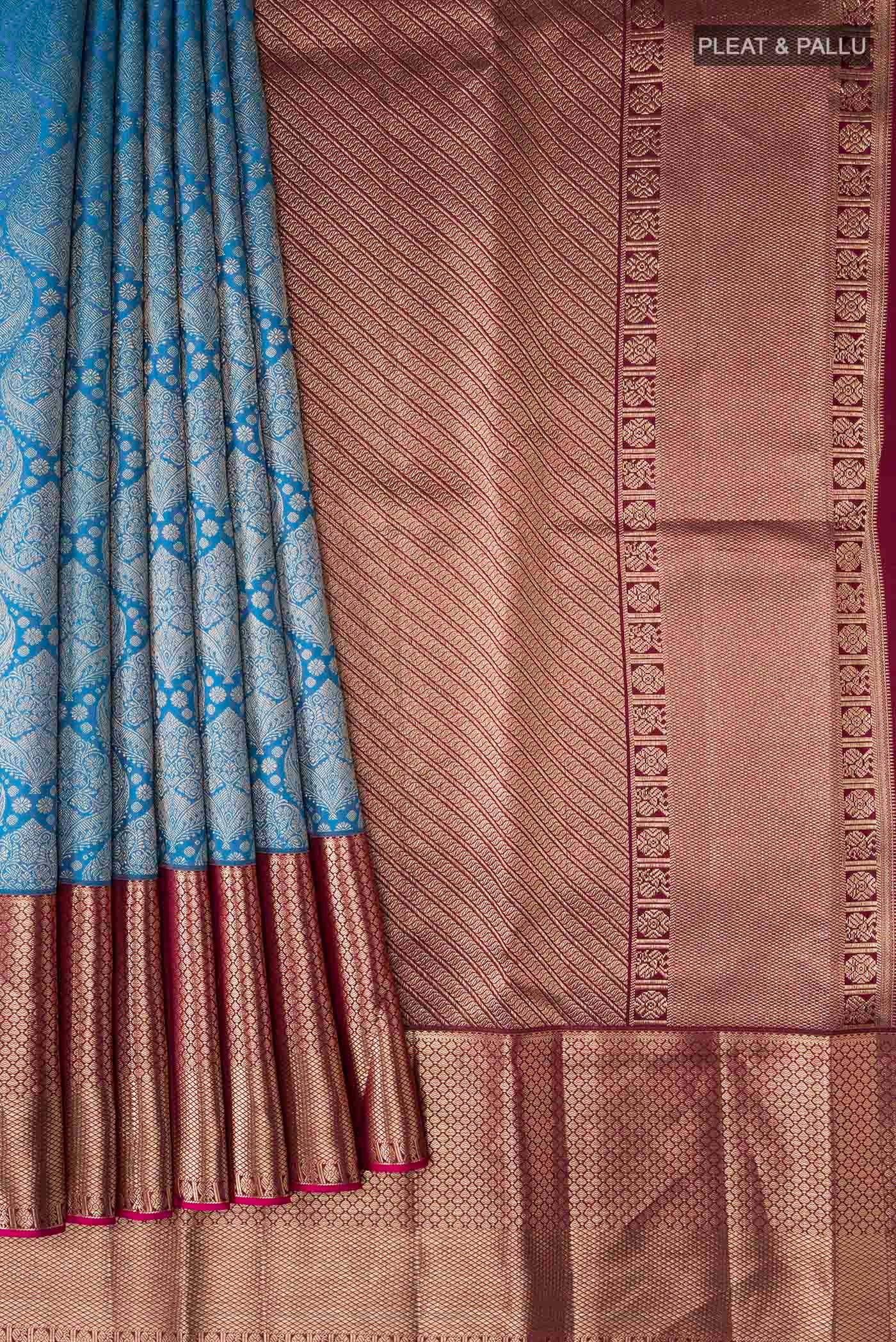 Blue Kanchipuram Silk Saree - Image 4